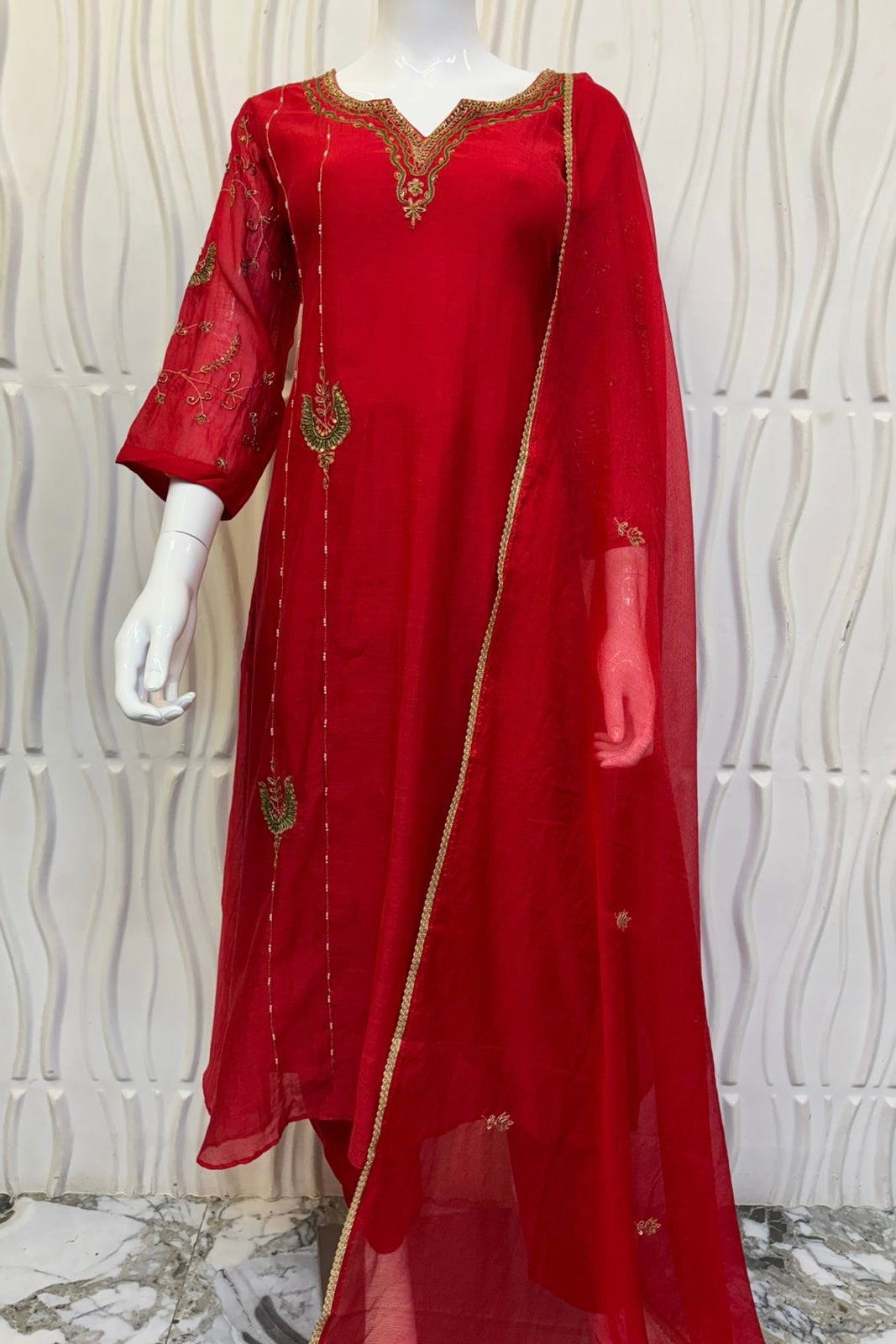 “Nupur” karwa chauth Special Red Mul Chanderi A Line Kurta Set