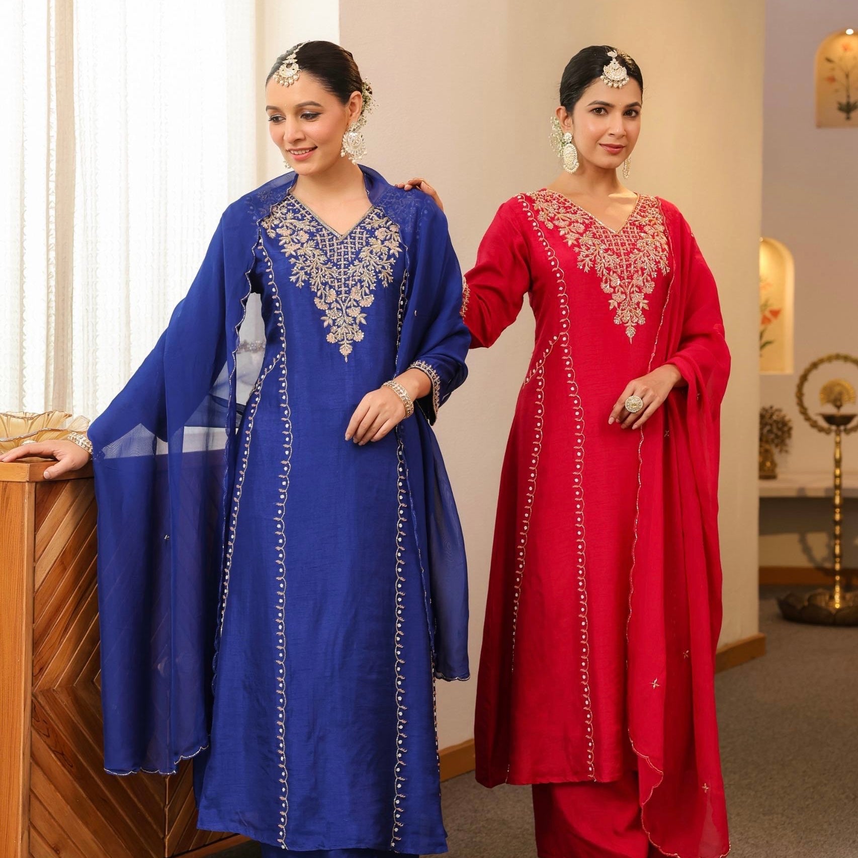 “Janya” Festive Collection Dola Silk Kurta Set with Heavy Handwork Anarkali suit
