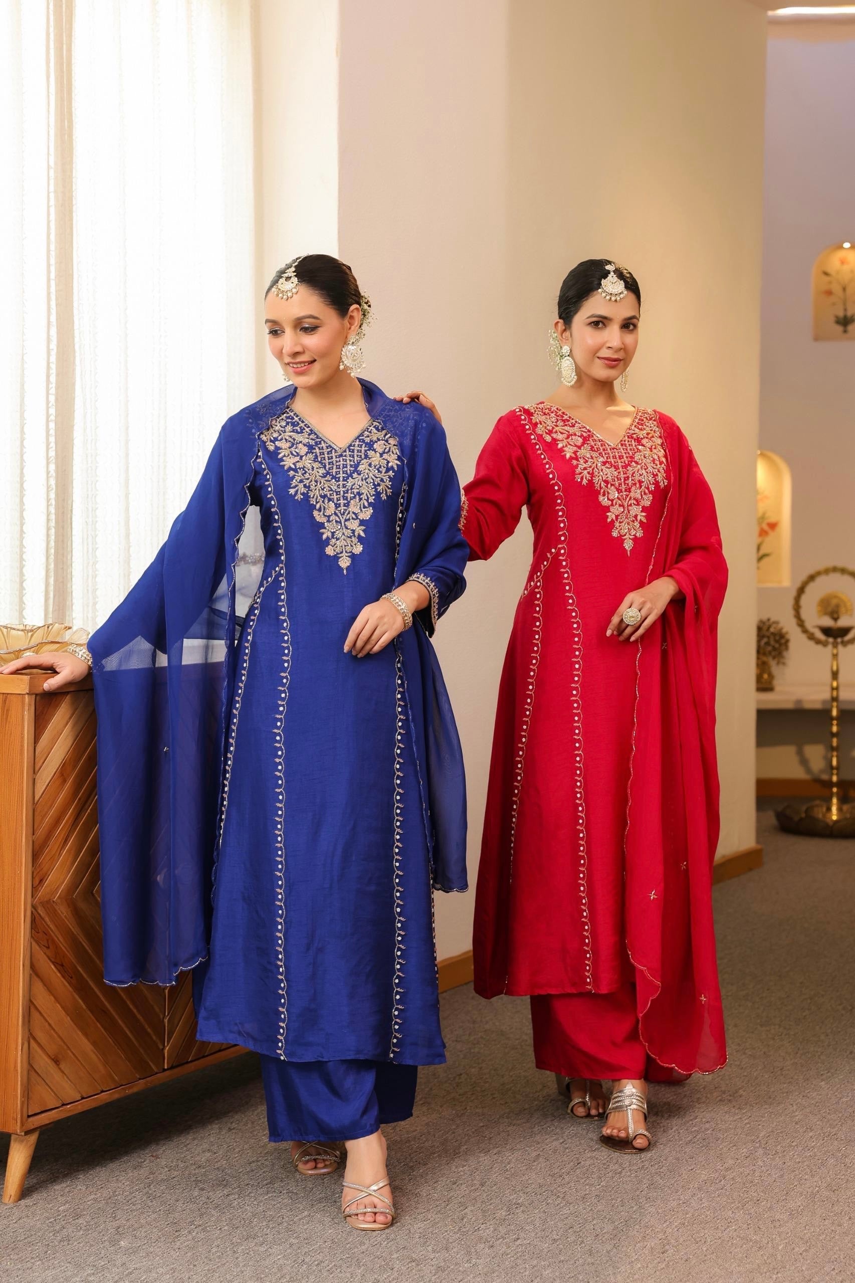 “Janya” Festive Collection Dola Silk Kurta Set with Heavy Handwork Anarkali suit