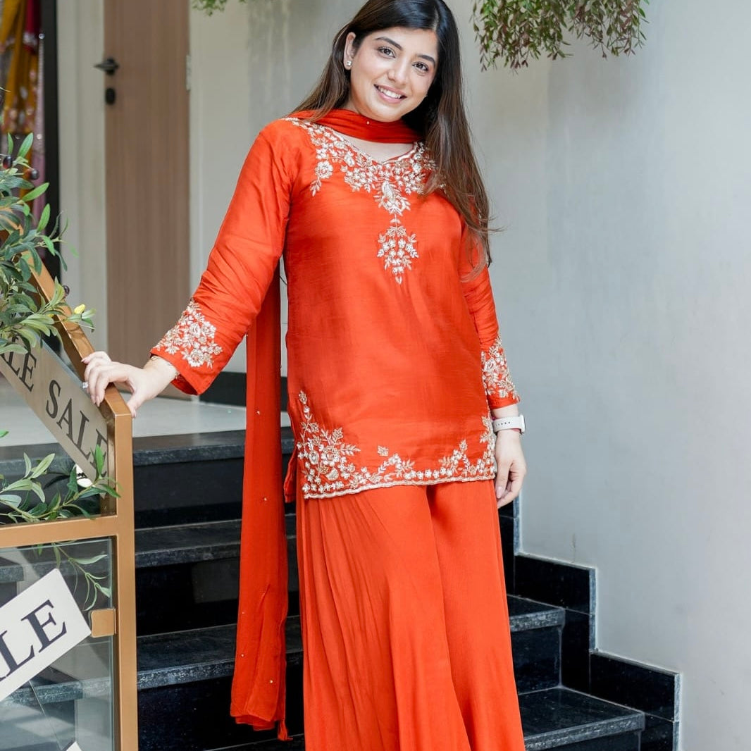 “Garara” Partywear special Dola Silk heavy Handworked Kurta Garara Set