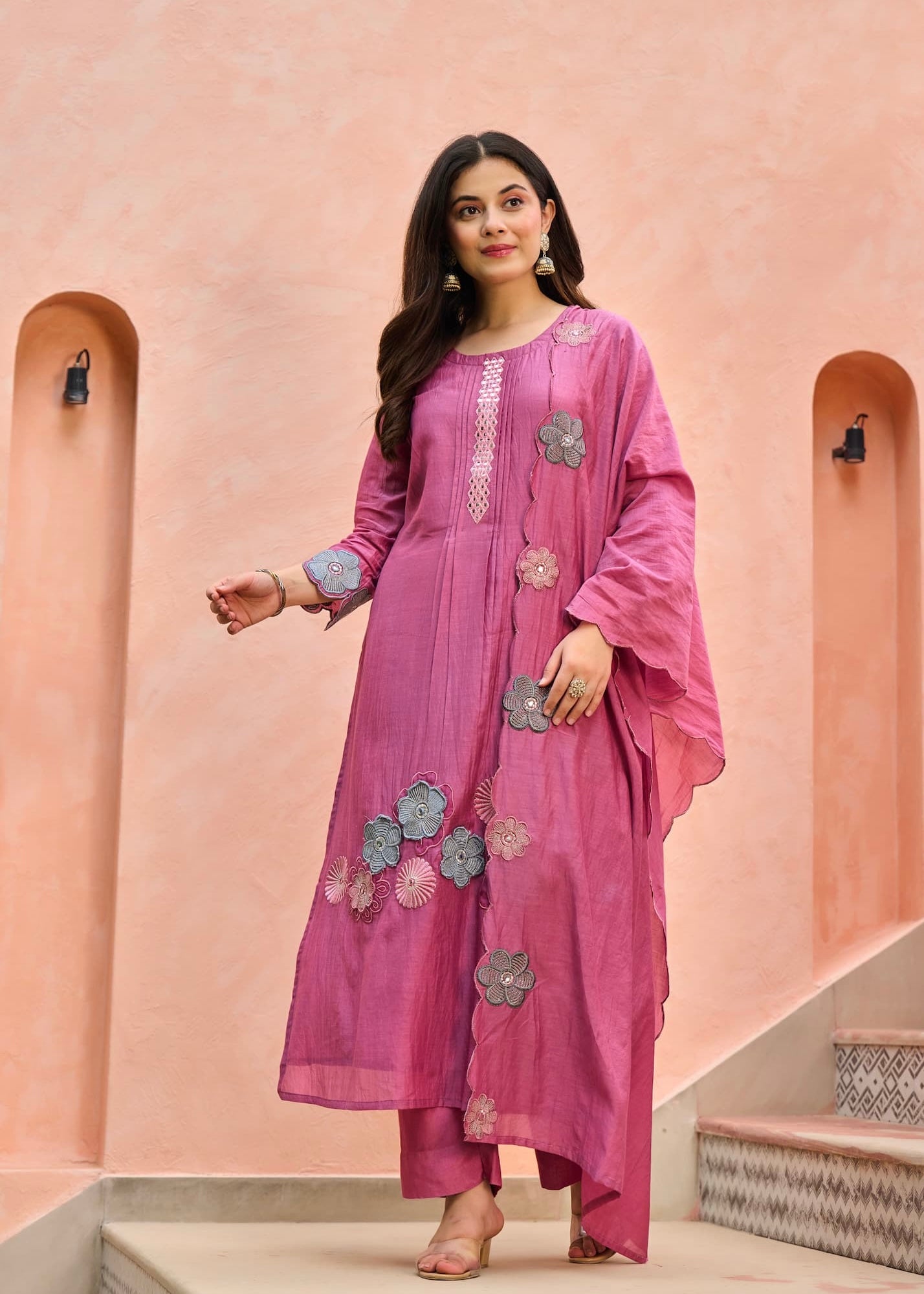 “Anya” Bloomberry Blush Mul Chanderi Suit Set