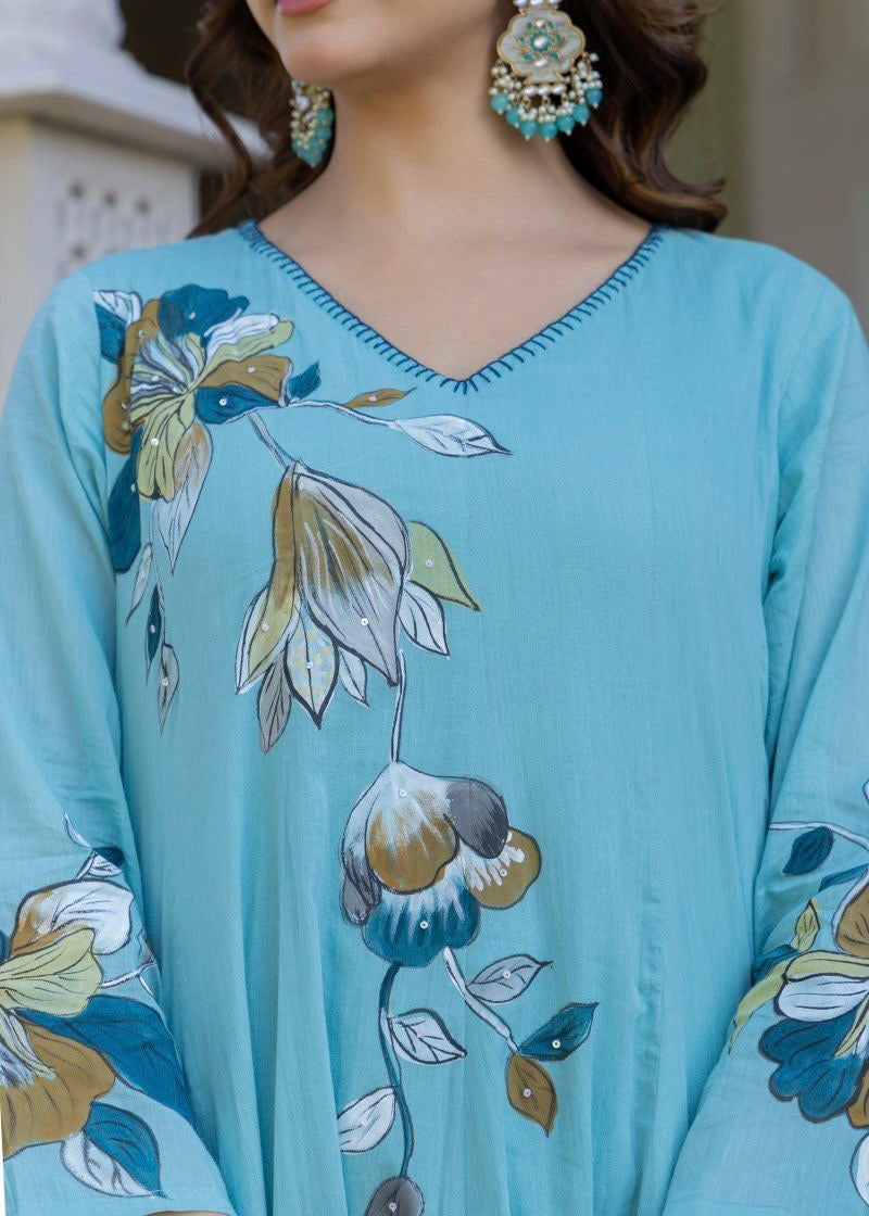 “Zoey” Premium Mulmul Hand brush print Anarkali suit