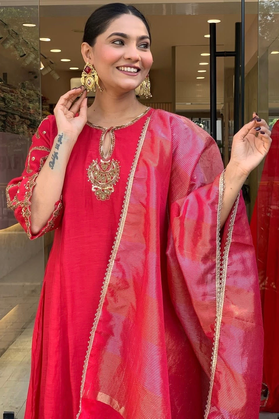 “Myra” Premium Mul Chanderi A line Anarkali Kurta Set