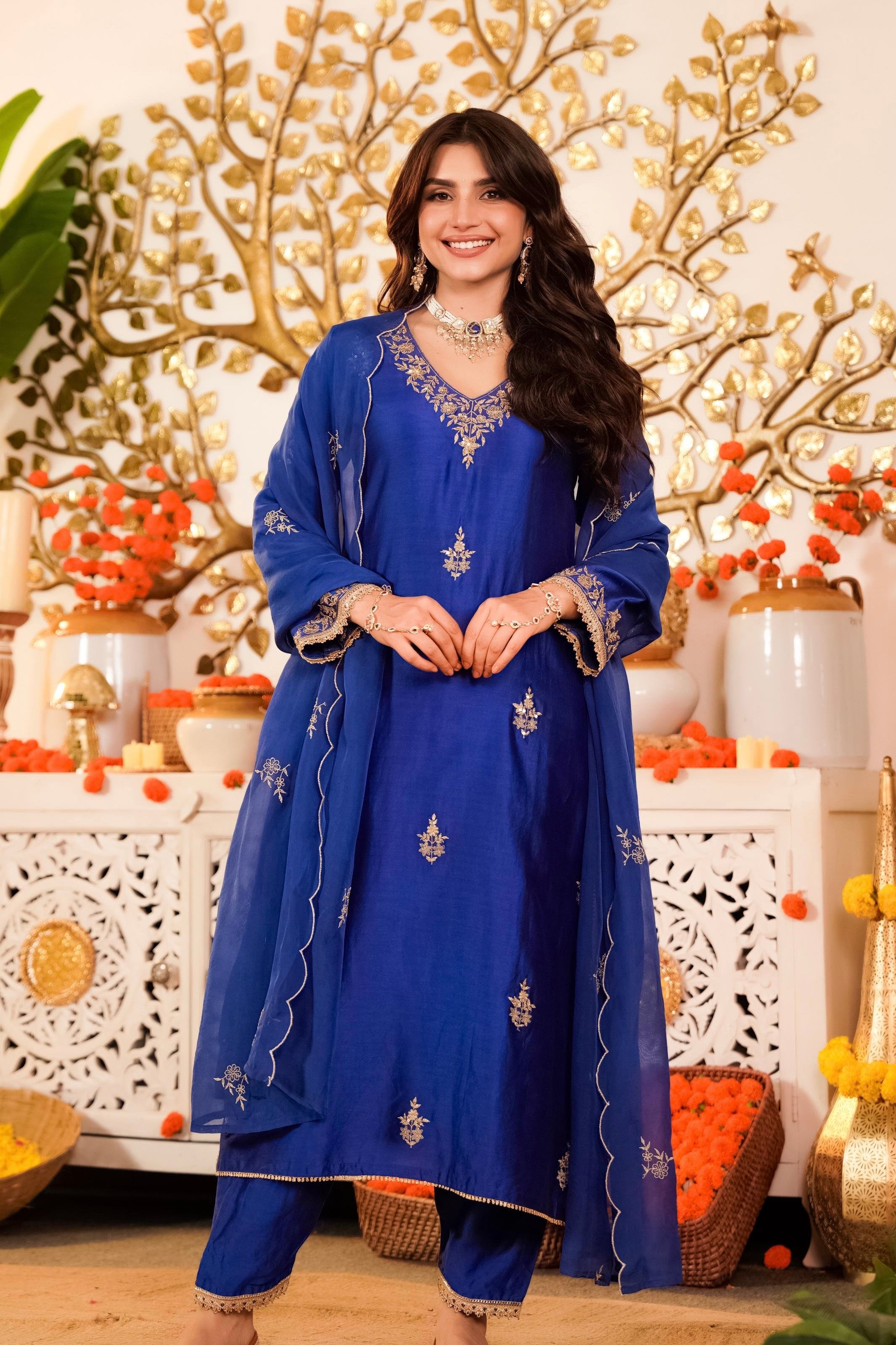 “Vanya” Beautiful Blue Dola silk handcrafted kurta set