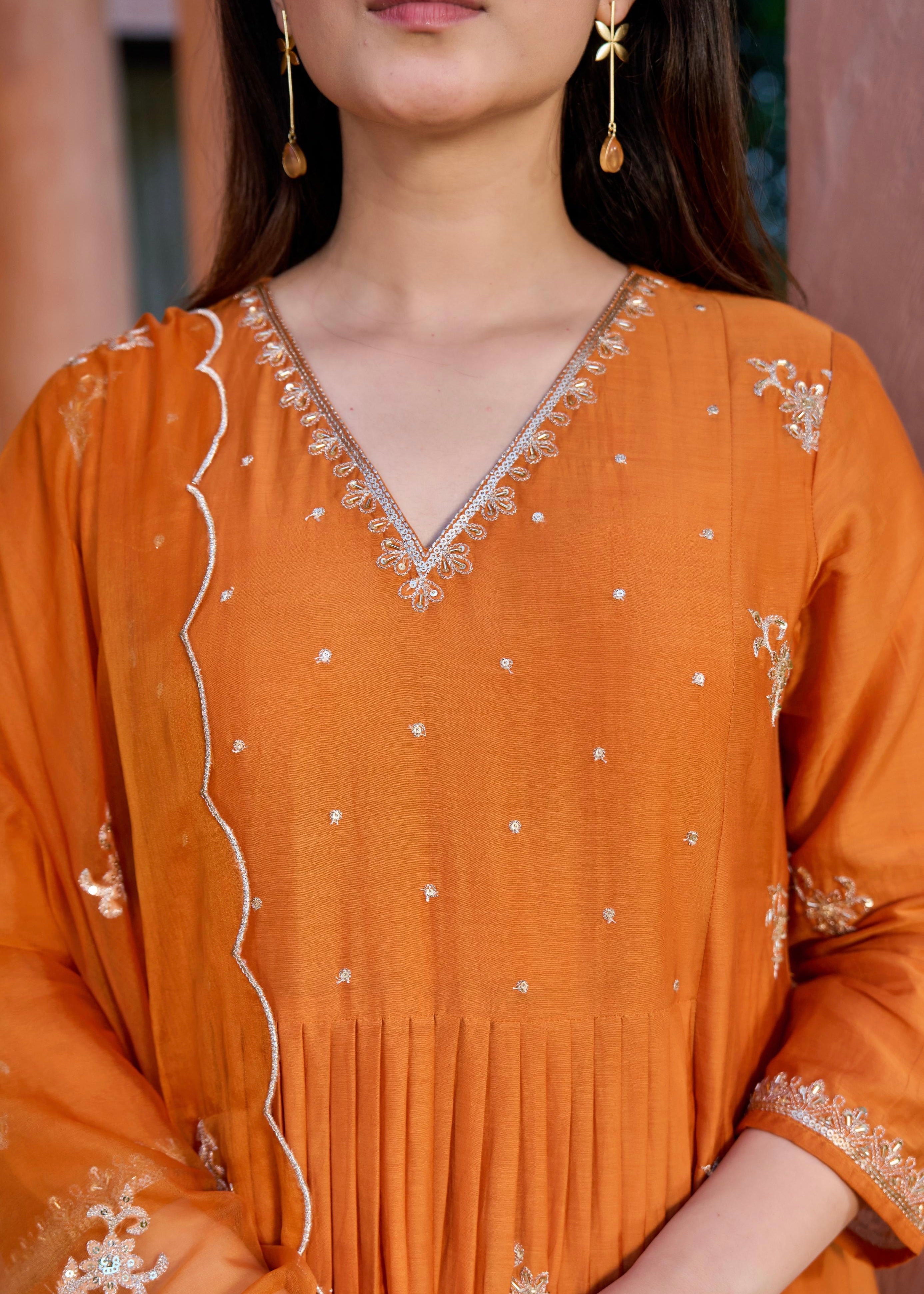 “Ishira” Premium Mul Chanderi Anarkali Kurta Set with Handwork