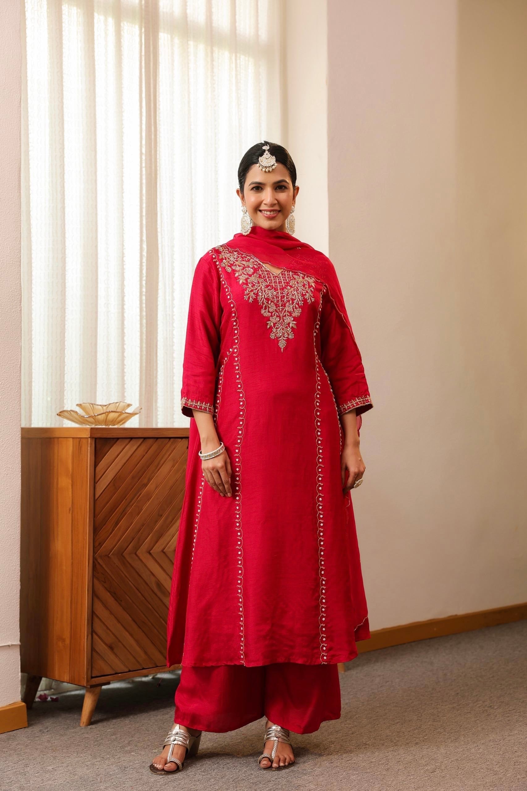 “Janya” Festive Collection Dola Silk Kurta Set with Heavy Handwork Anarkali suit