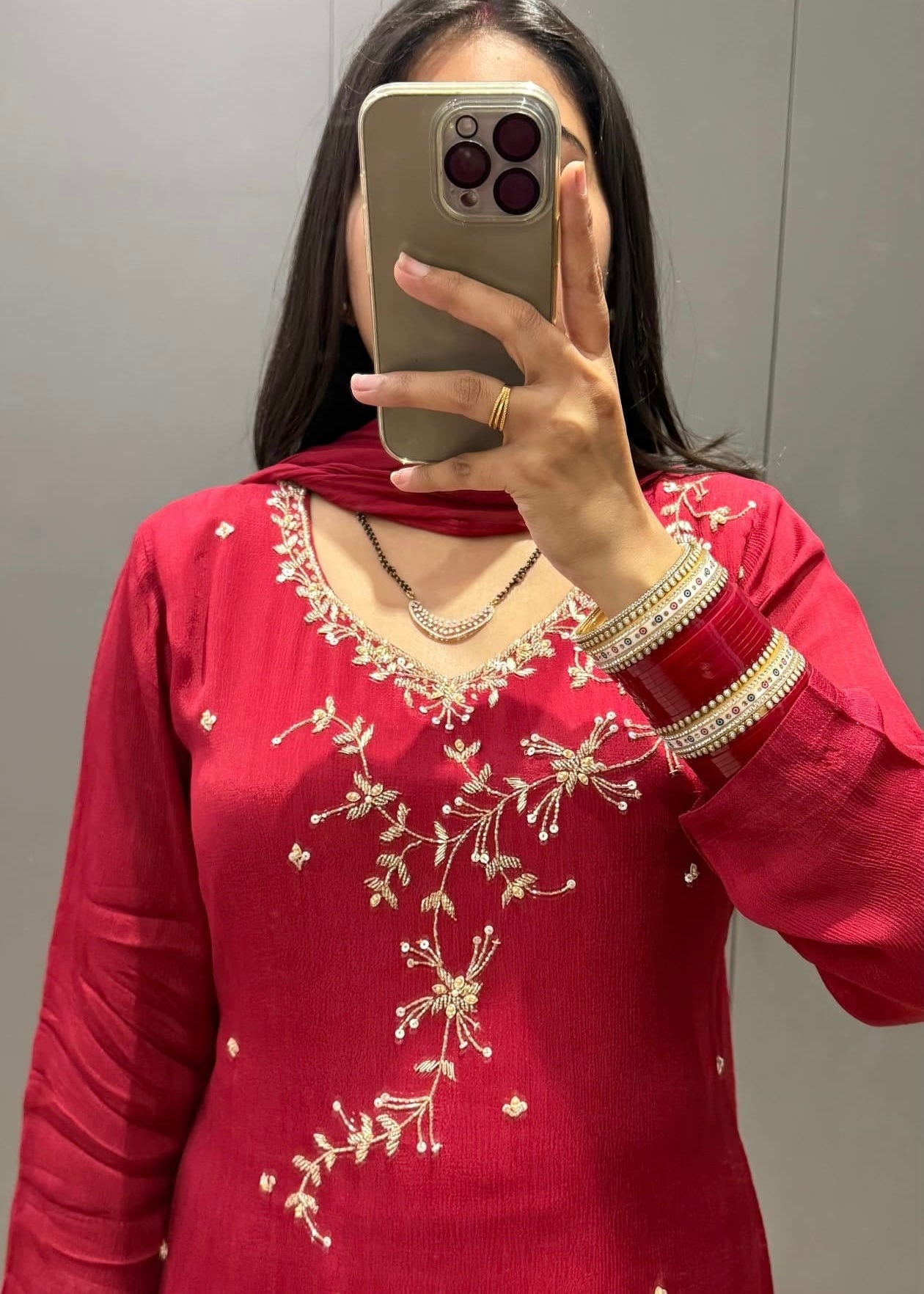 “Alya” Chinnon Silk Heavy Handwork Kurta Palazzo Set with Dupatta