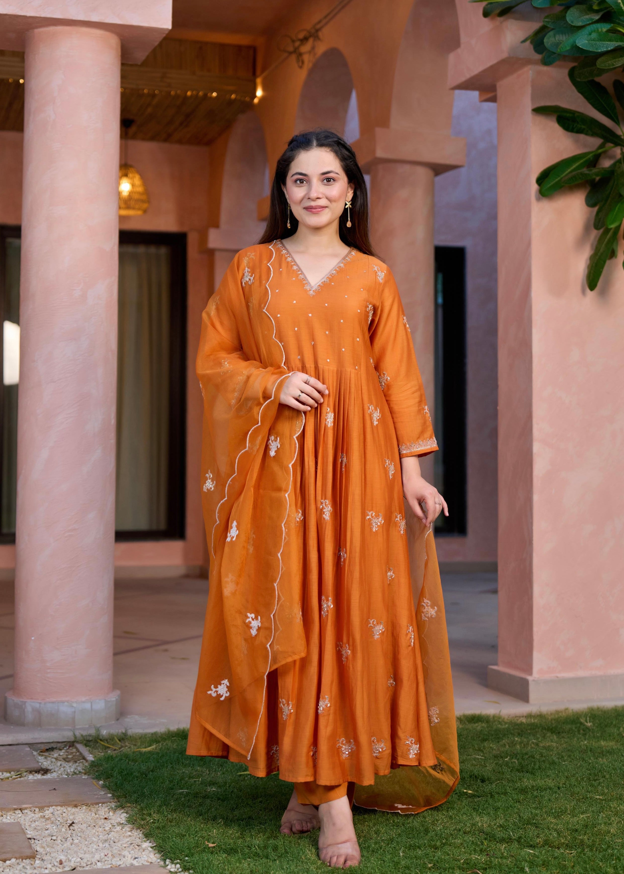 “Ishira” Premium Mul Chanderi Anarkali Kurta Set with Handwork