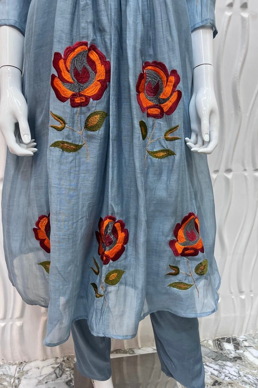 “MAHA” Beautiful Mul Chanderi anarkali kurti set