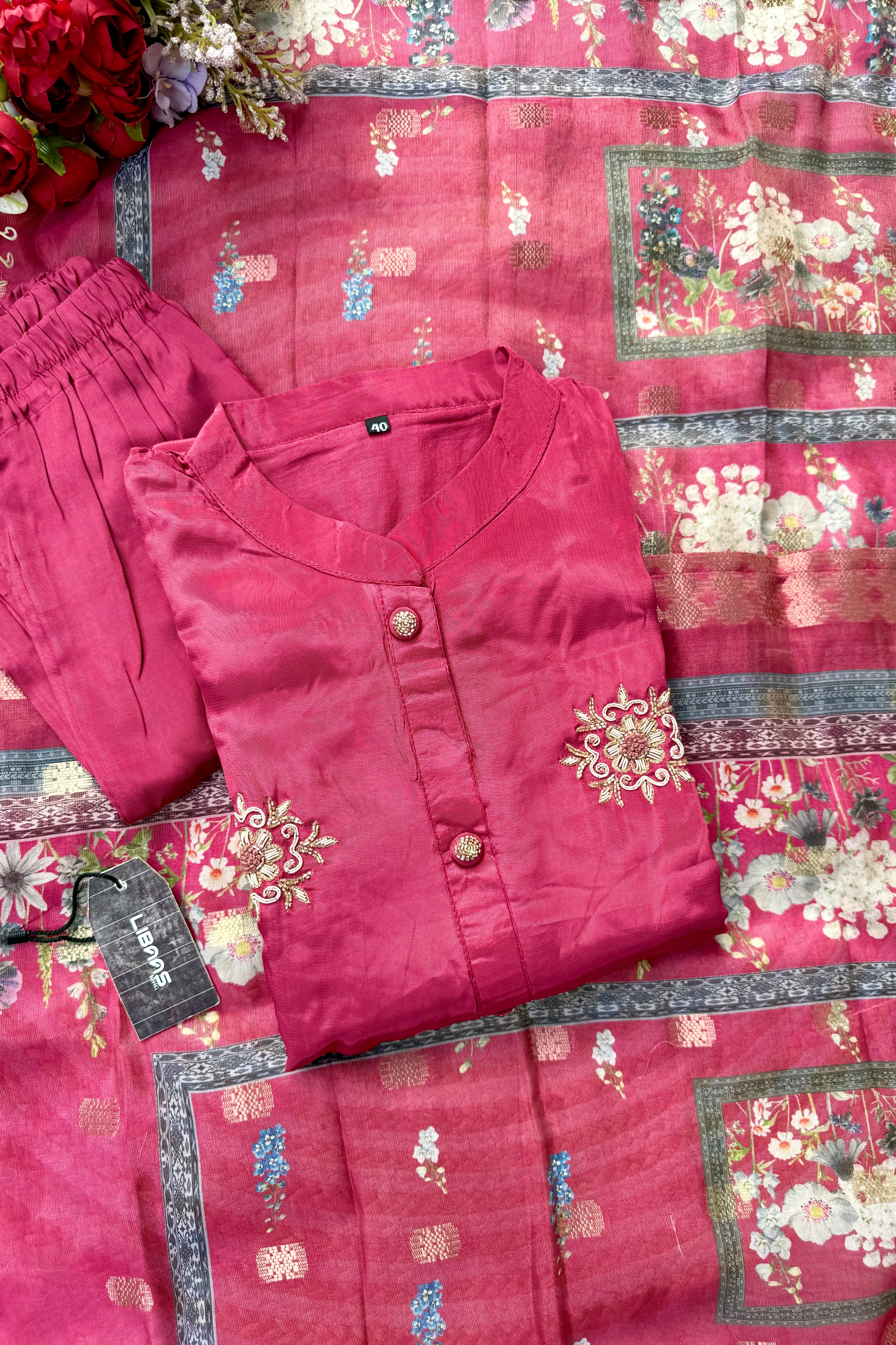 “MORE” Beautiful crepe silk handcrafted kurti set