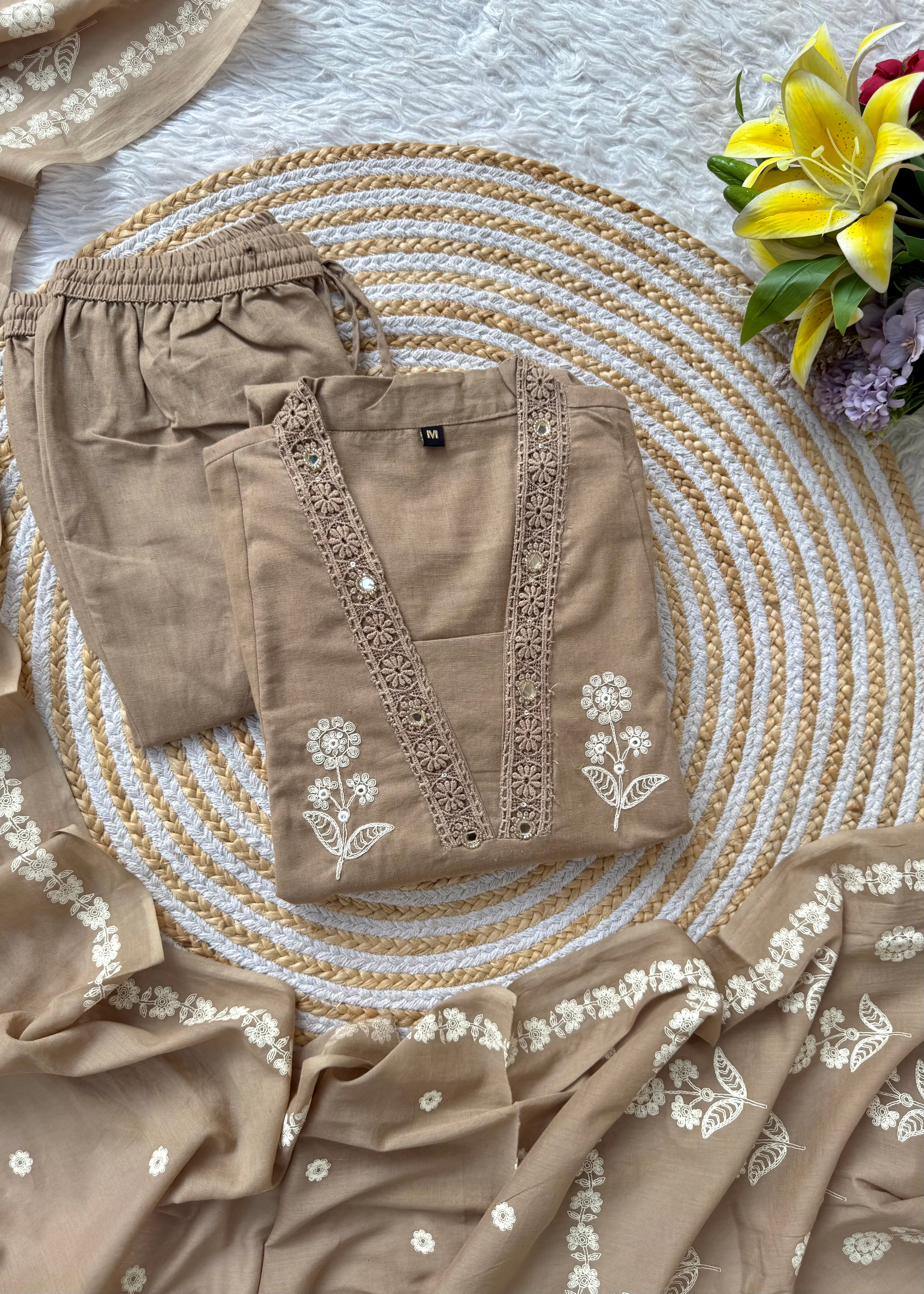 “ALICE" Premium Flex cotton embroidered work kurta set