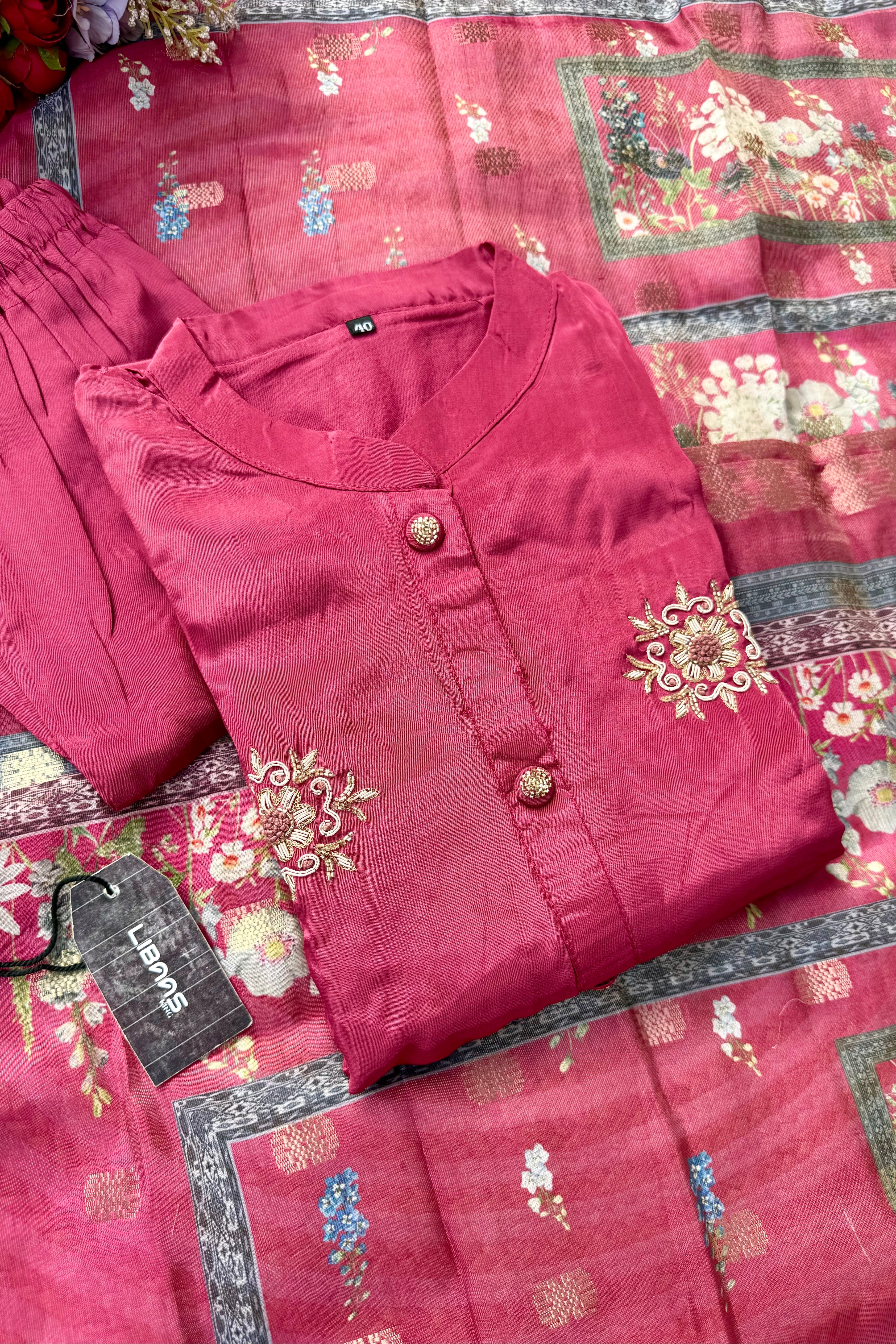 “MORE” Beautiful crepe silk handcrafted kurti set