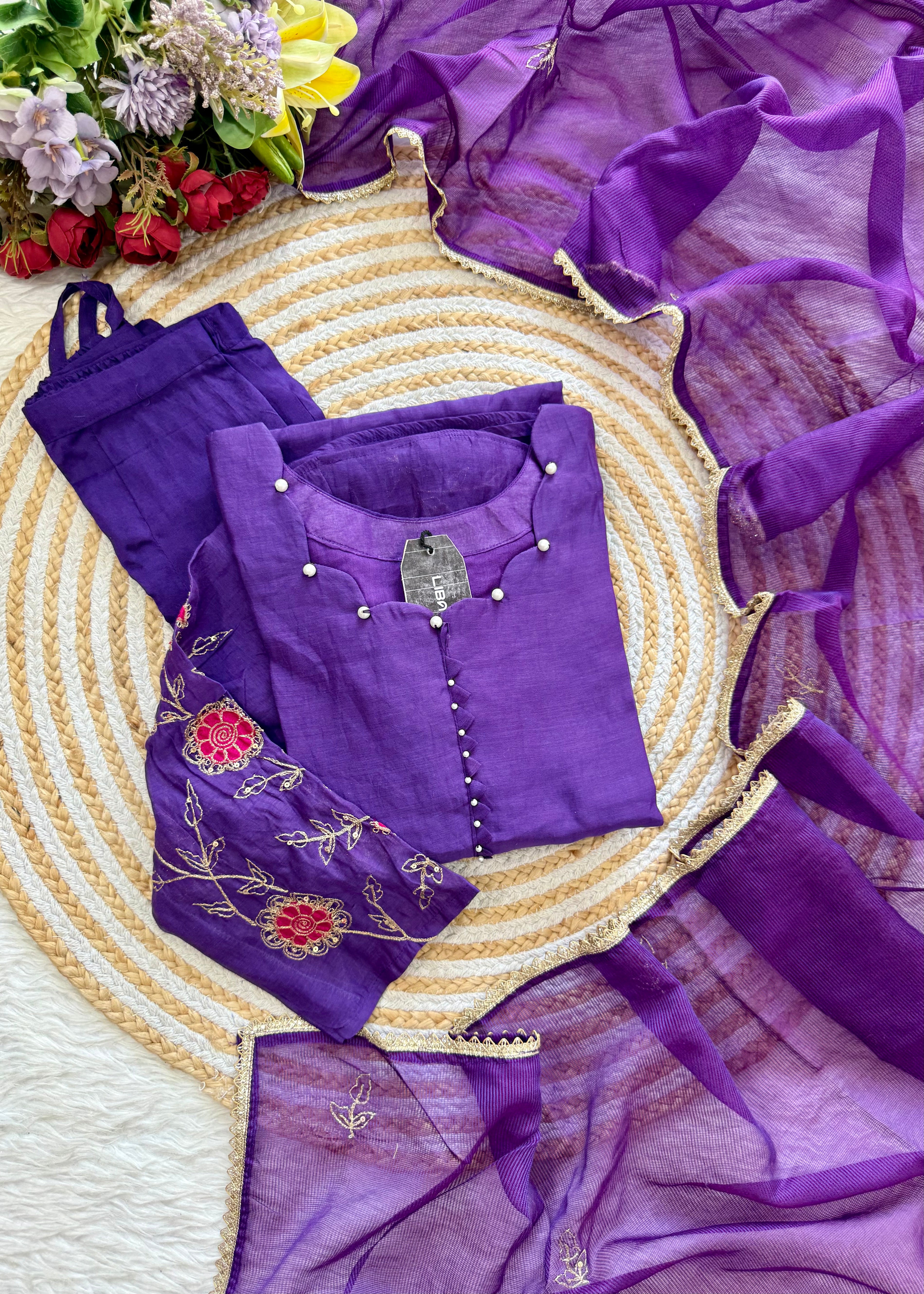 “FIDA” Premium Mul Chanderi Daman work anarkali suit set