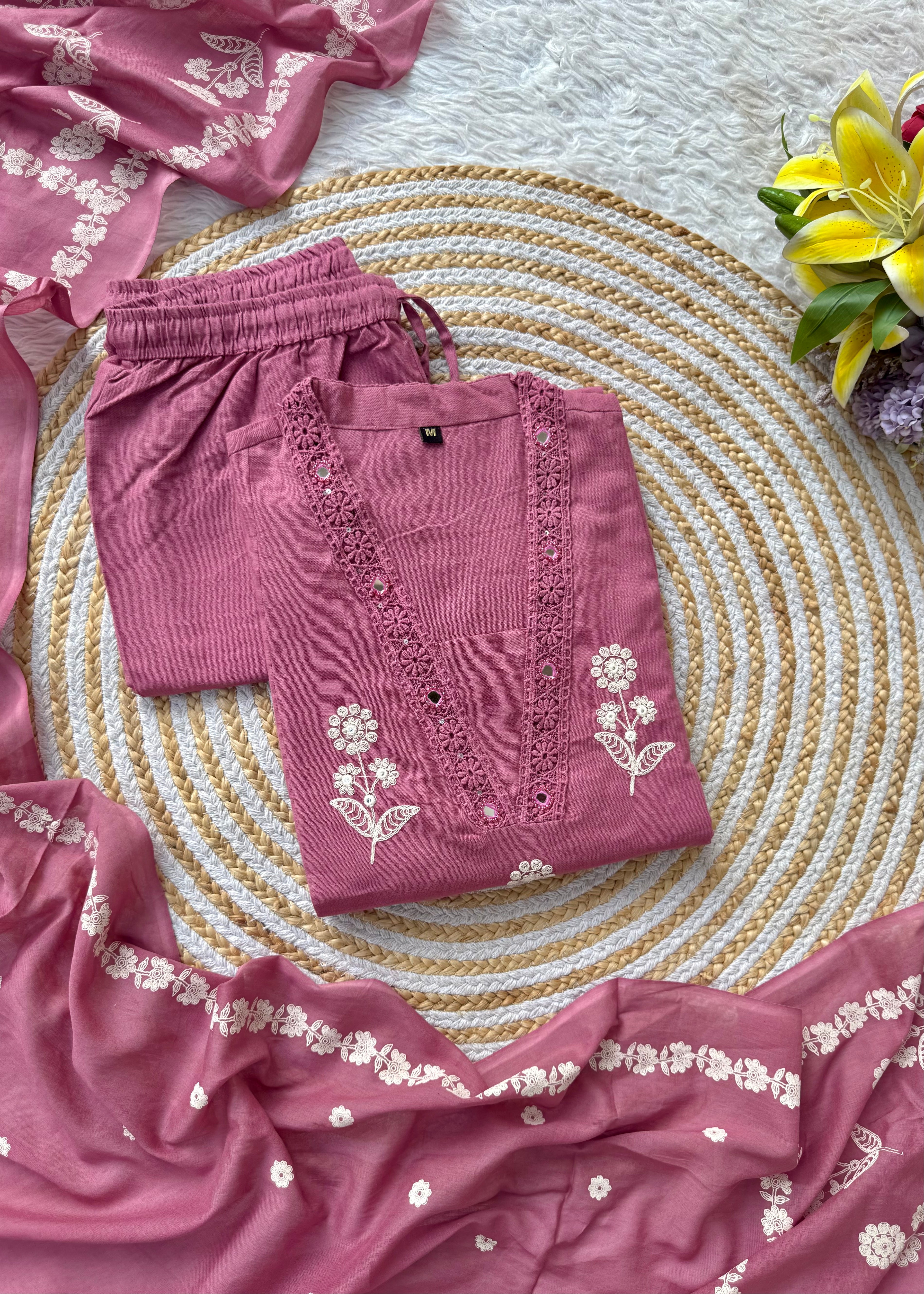 “ALICE" Premium Flex cotton embroidered work kurta set