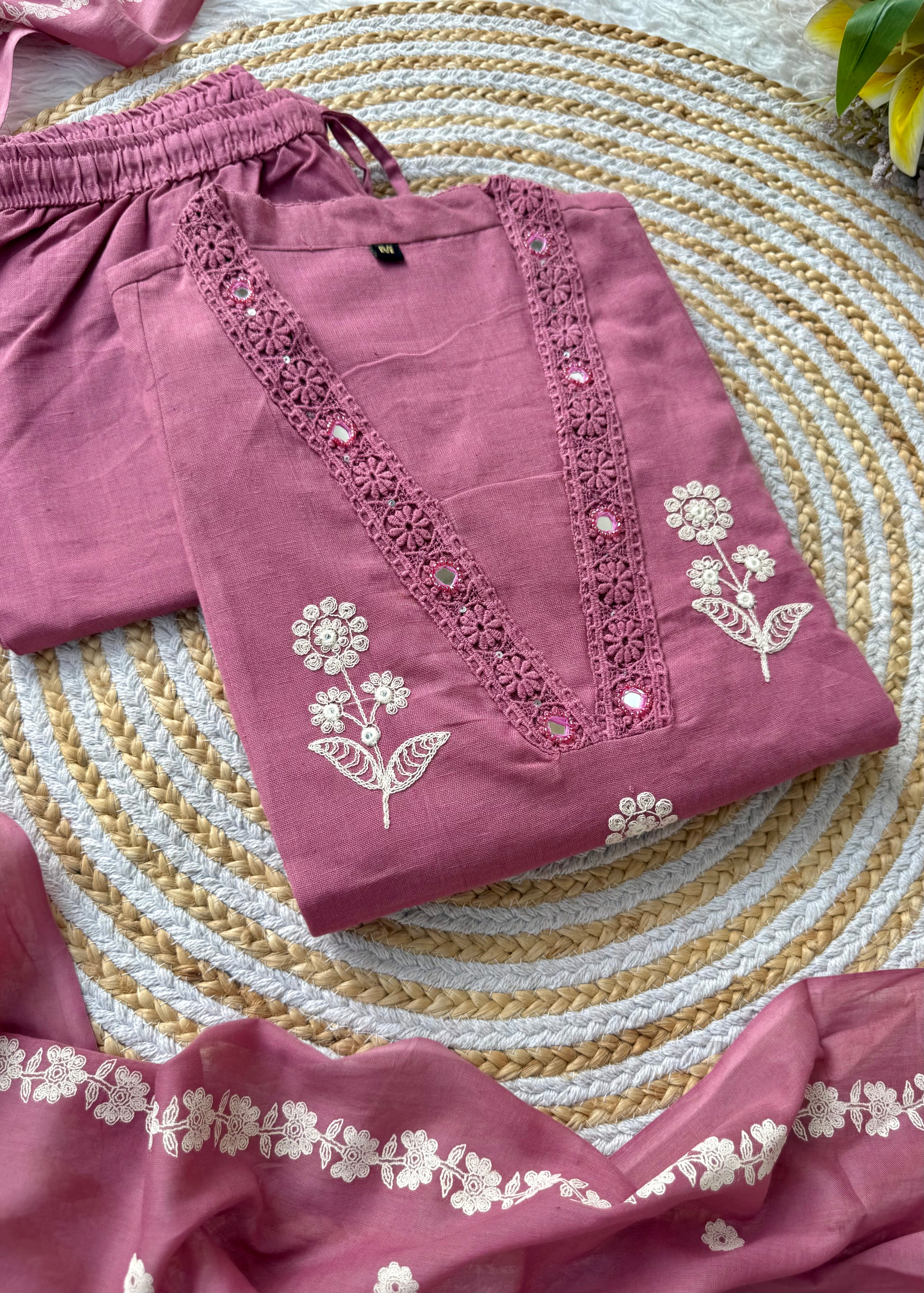 “ALICE" Premium Flex cotton embroidered work kurta set