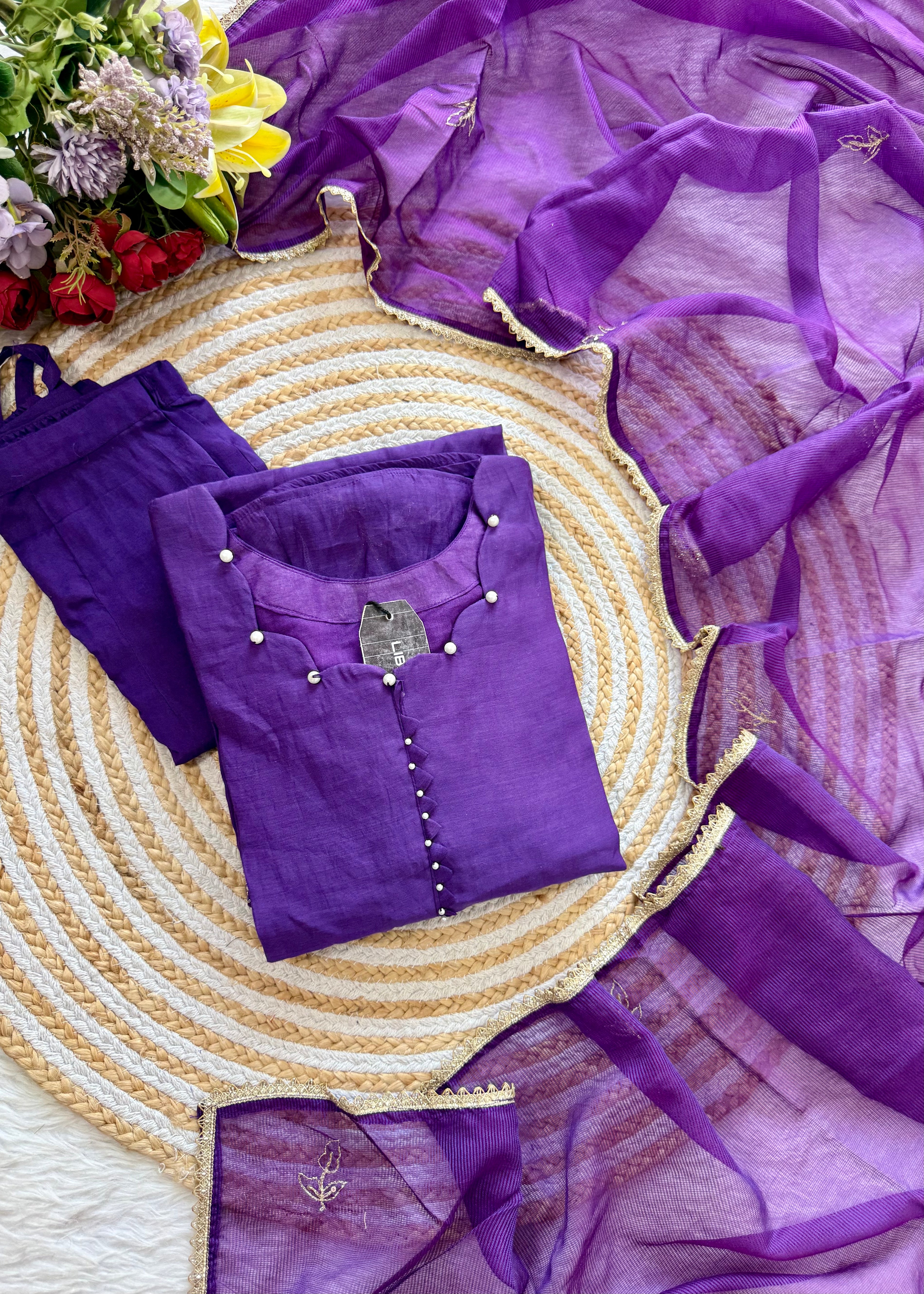 “FIDA” Premium Mul Chanderi Daman work anarkali suit set