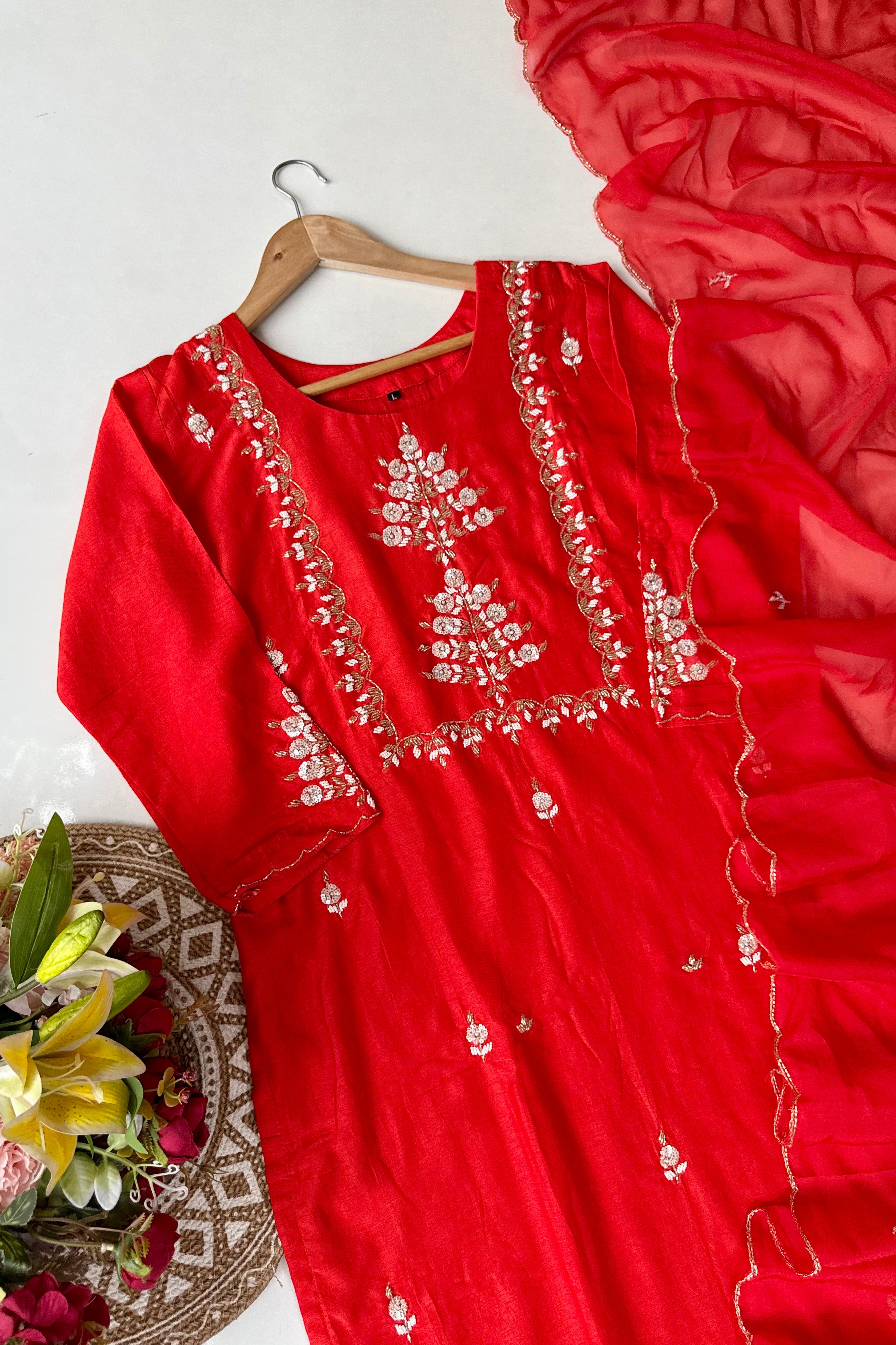 “Orange” Partywear Orange heavy handwork Dola Silk Kurta Set