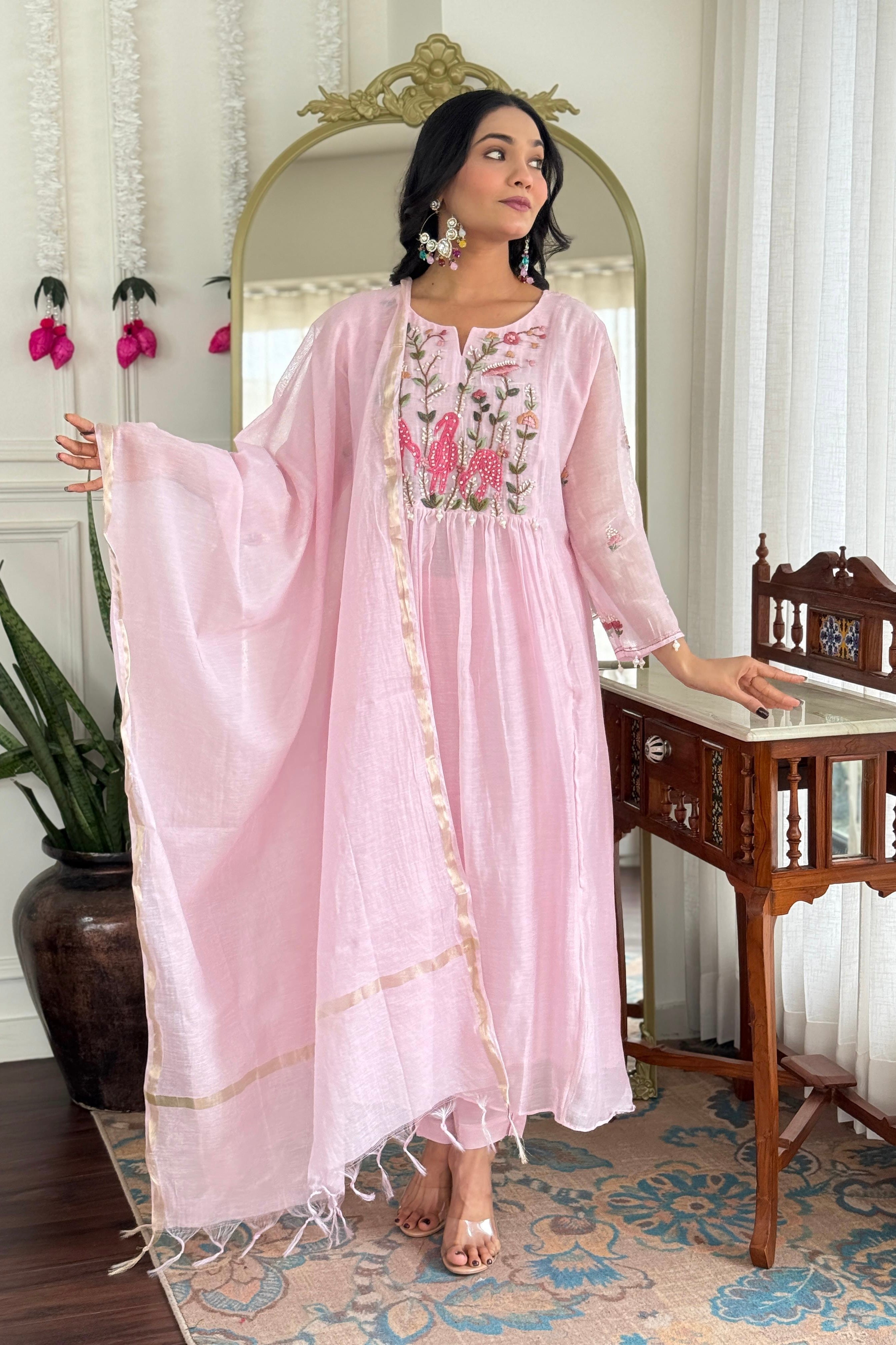 “Blush” Beautiful Mul Chanderi Anarkali Suit Set