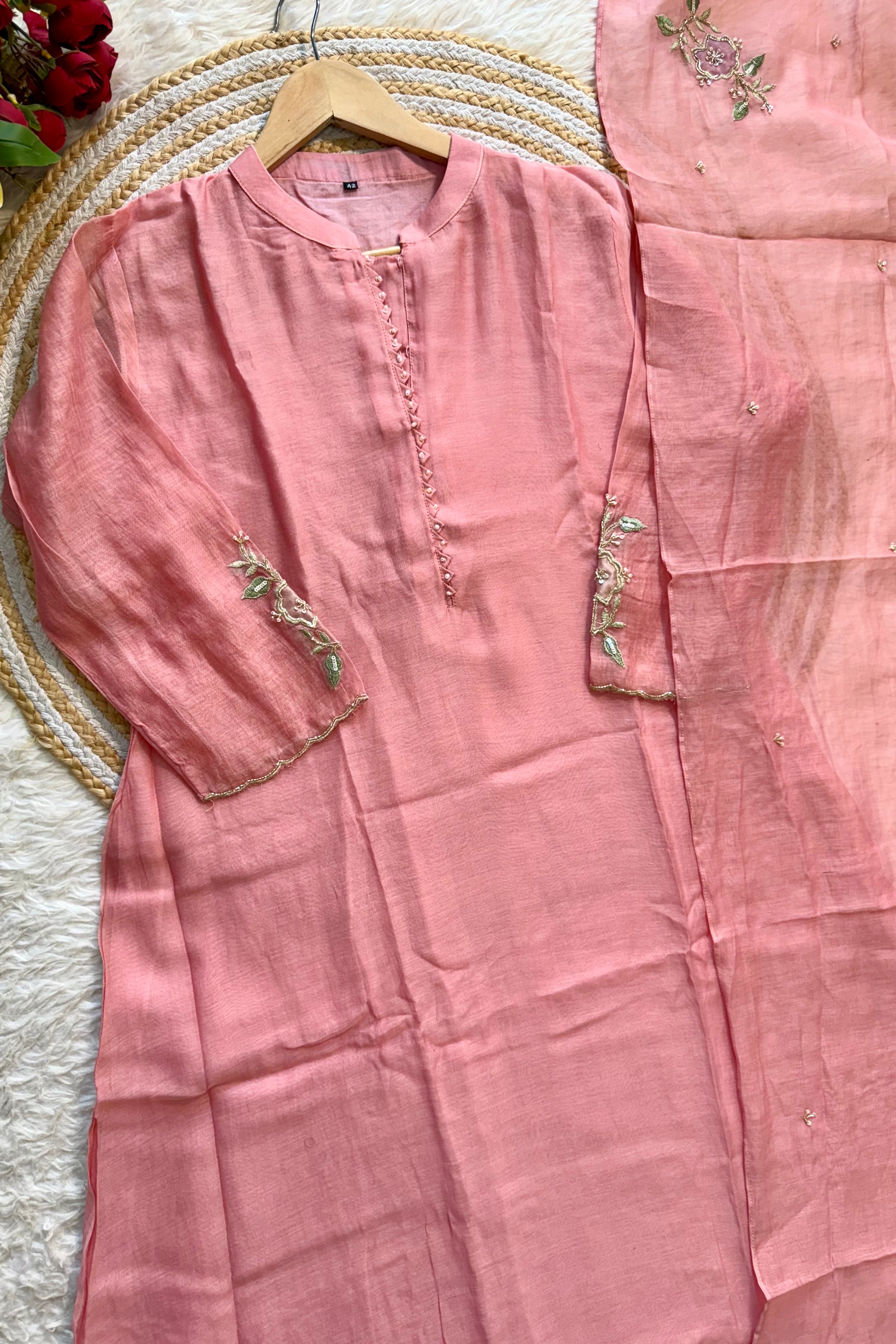 “MEERA” Premium Mul Chanderi Daman work anarkali suit set