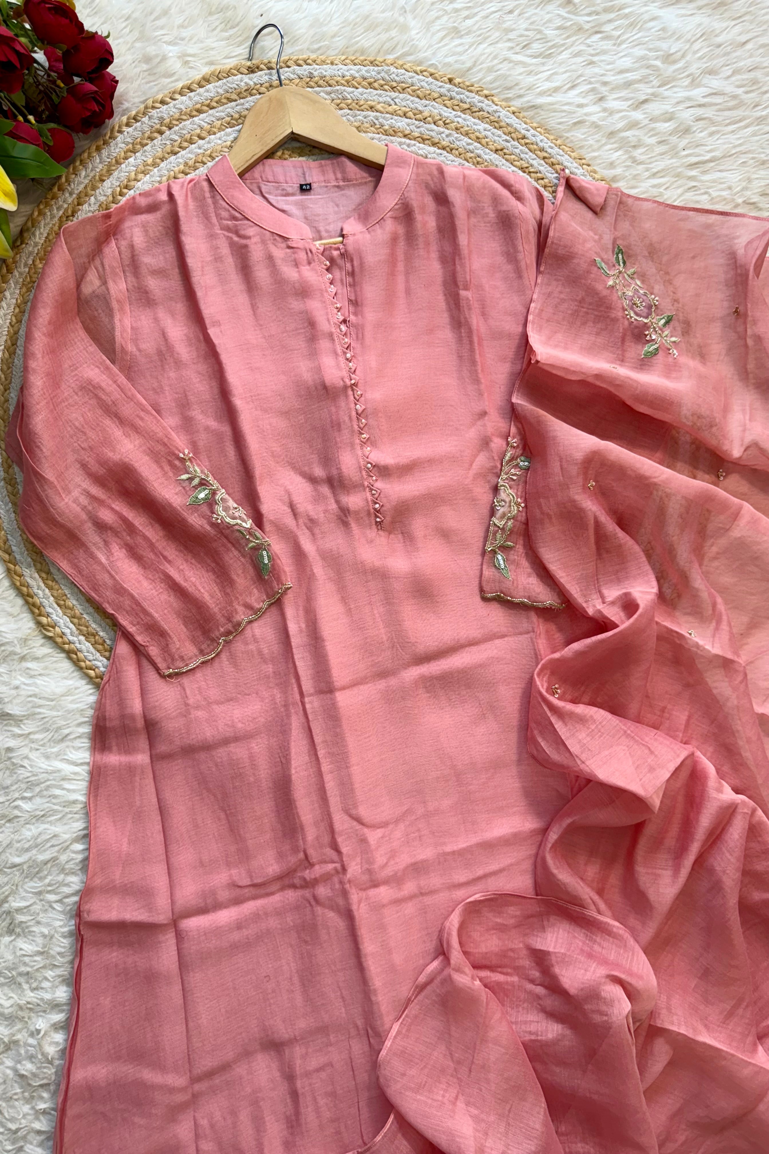 “MEERA” Premium Mul Chanderi Daman work anarkali suit set
