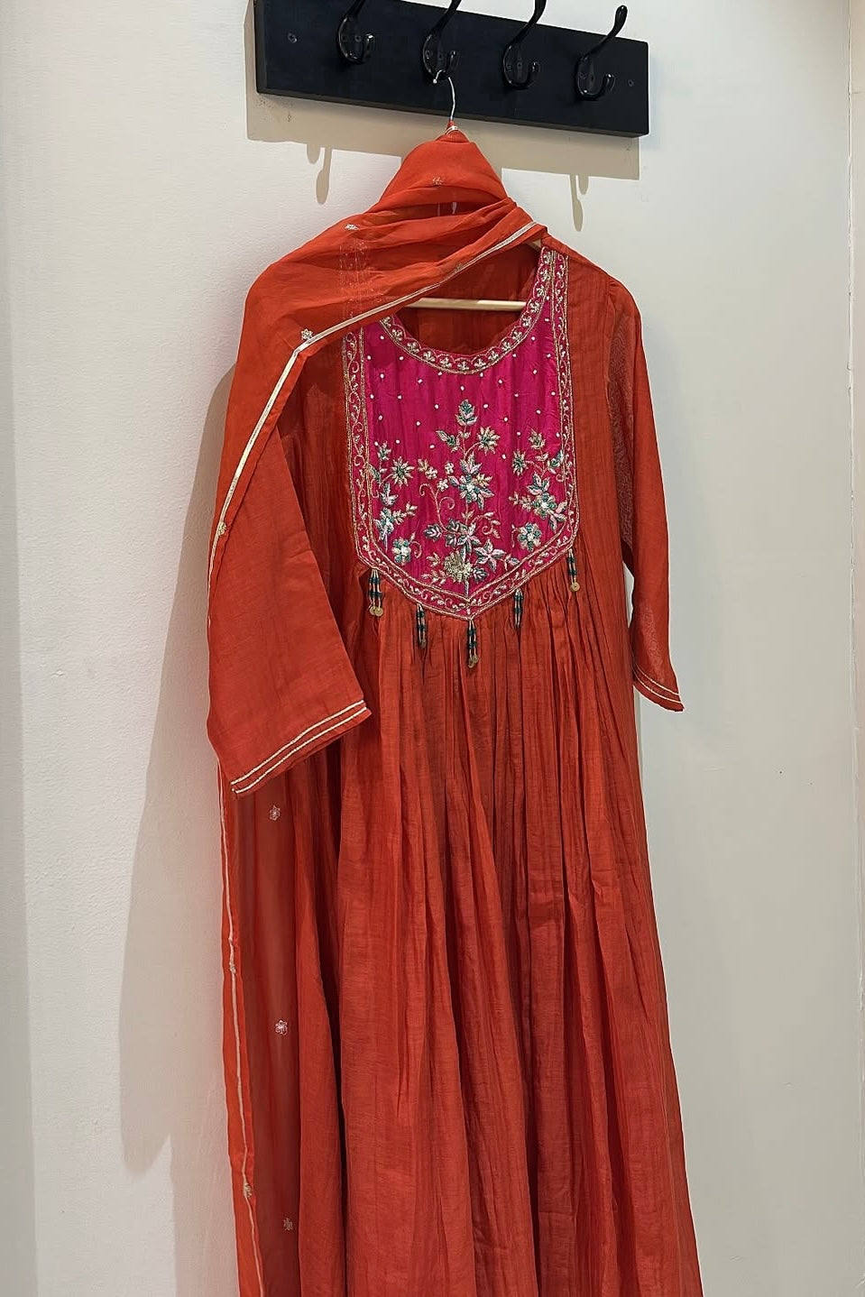 “Deep” Premium Rust Orange Mul Chanderi Anarkali Kurta Set