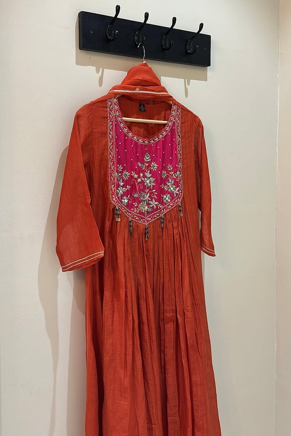 “Deep” Premium Rust Orange Mul Chanderi Anarkali Kurta Set