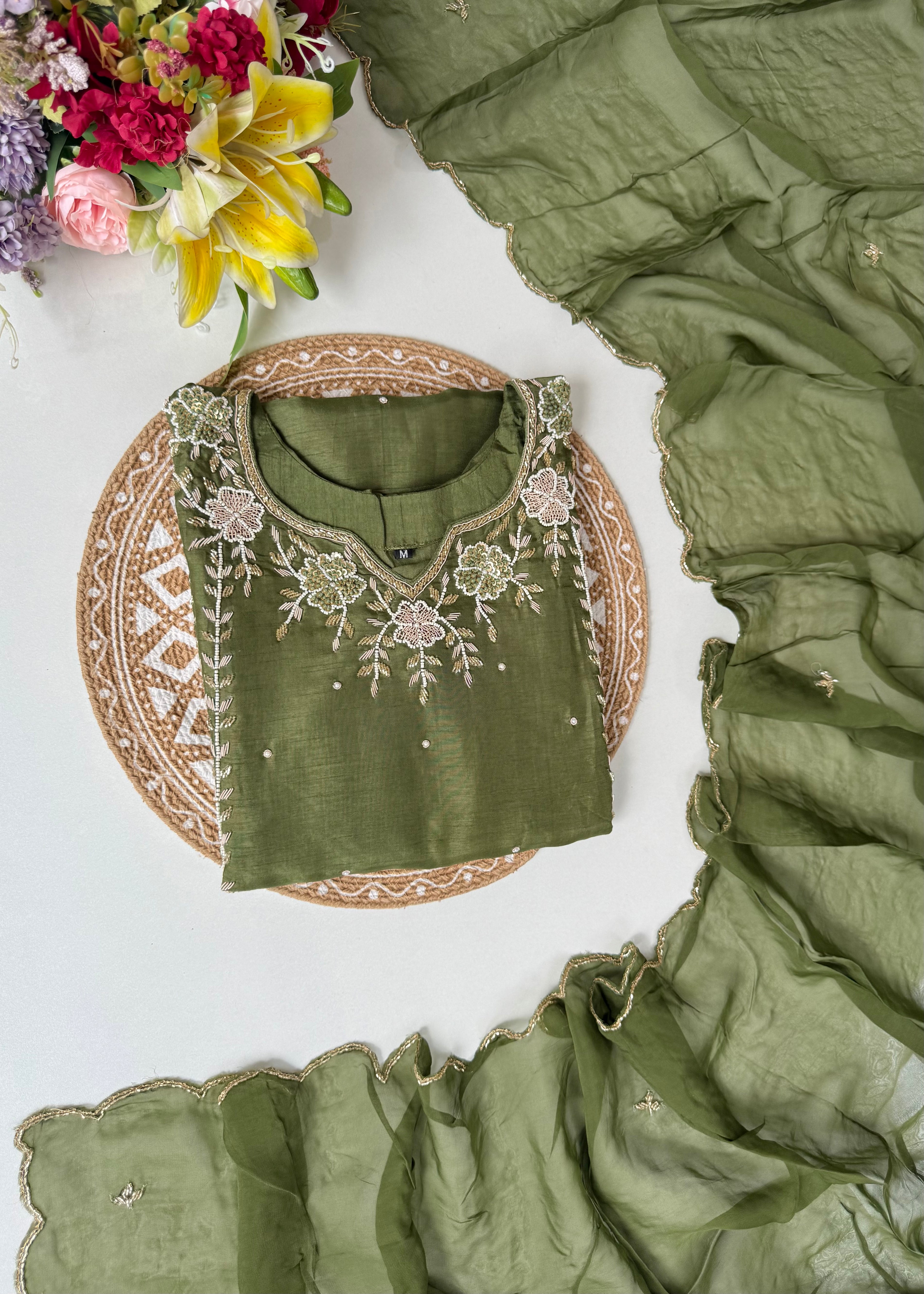 “Nicky” Party Wear Heavy Handwork Dola Silk Kurta Set