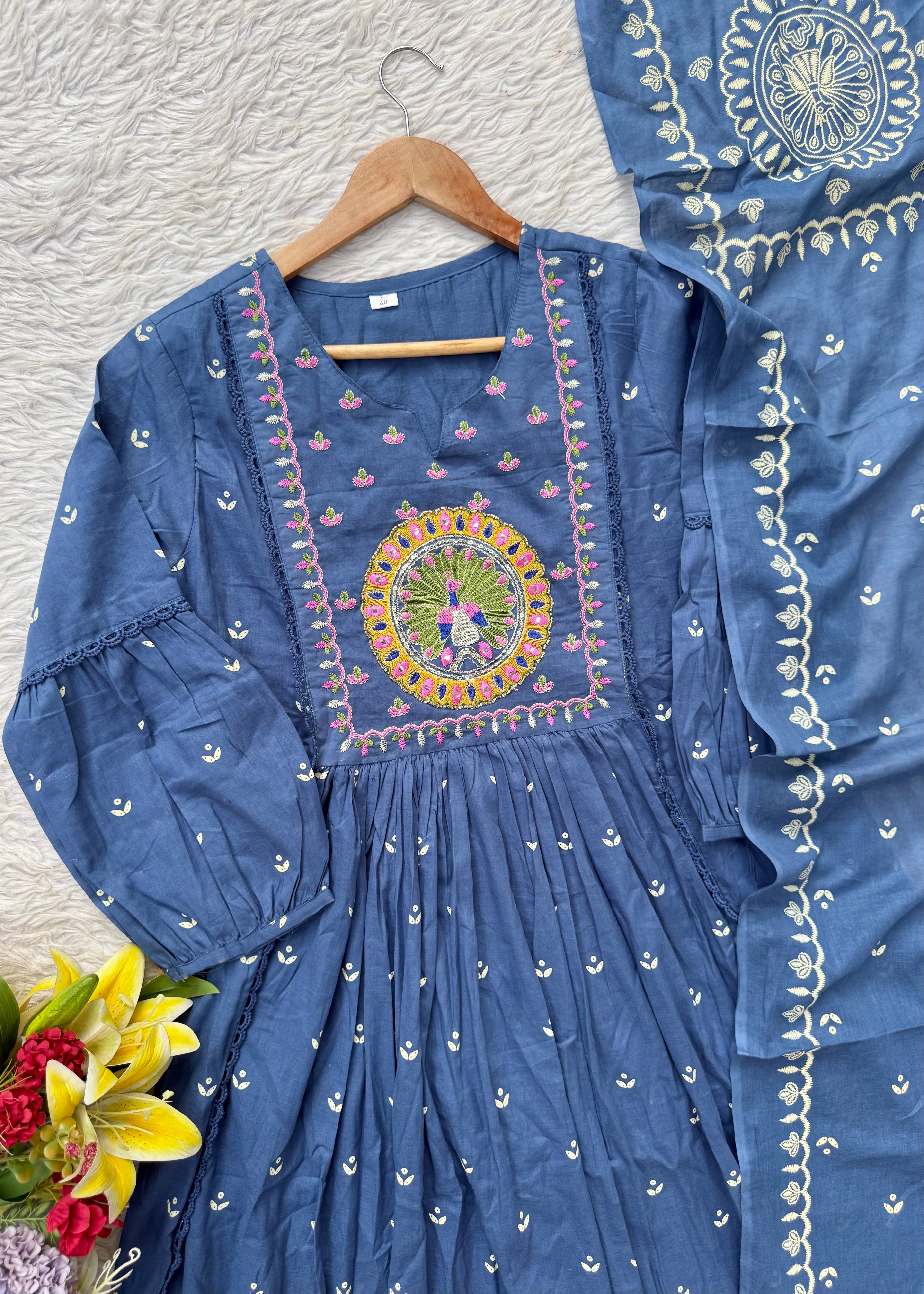 “SHYLA" Premium Mul cotton embroidered work Anarkali suit