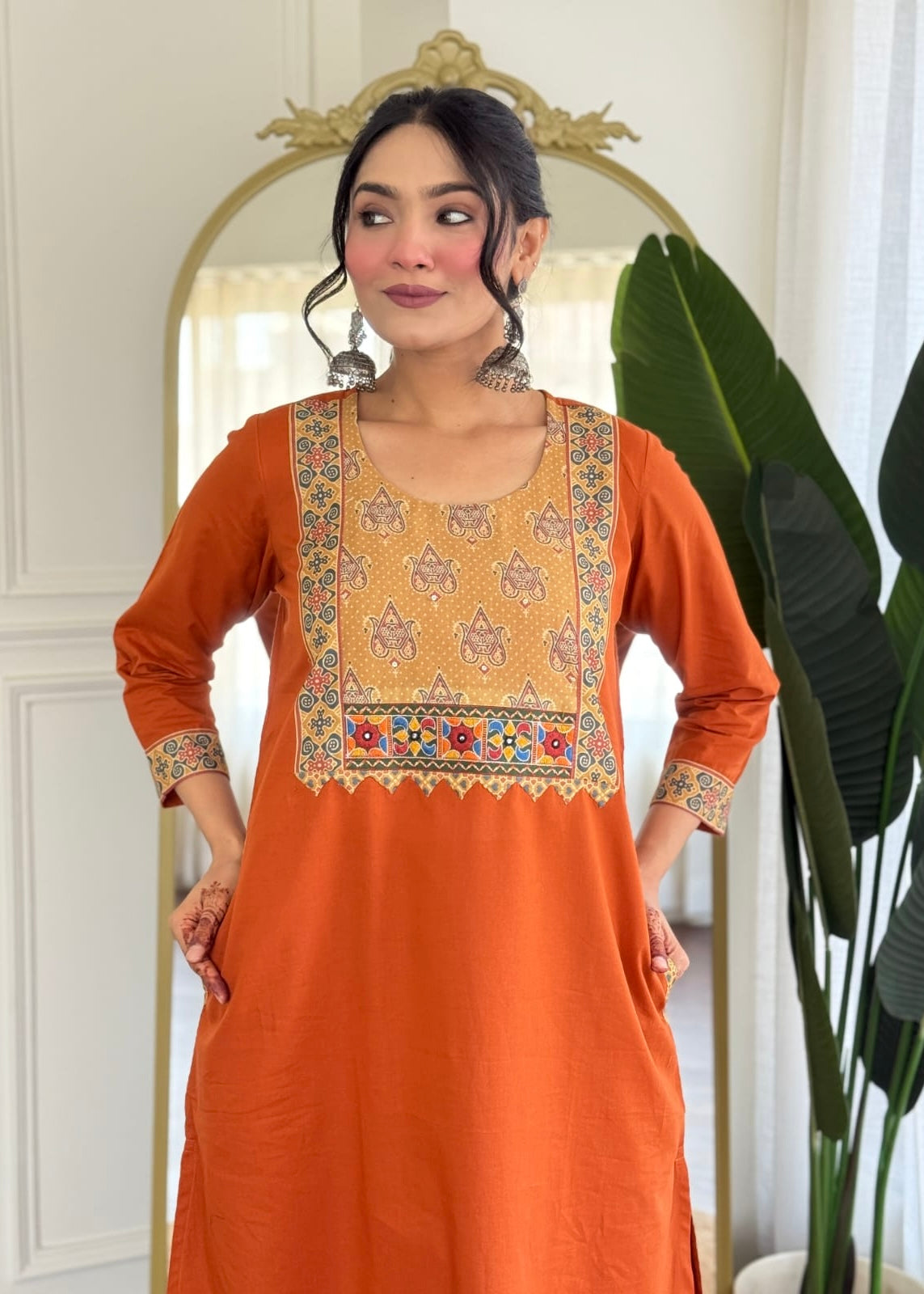 “FARIDA" Mul cotton embroidered kurta palazzo set
