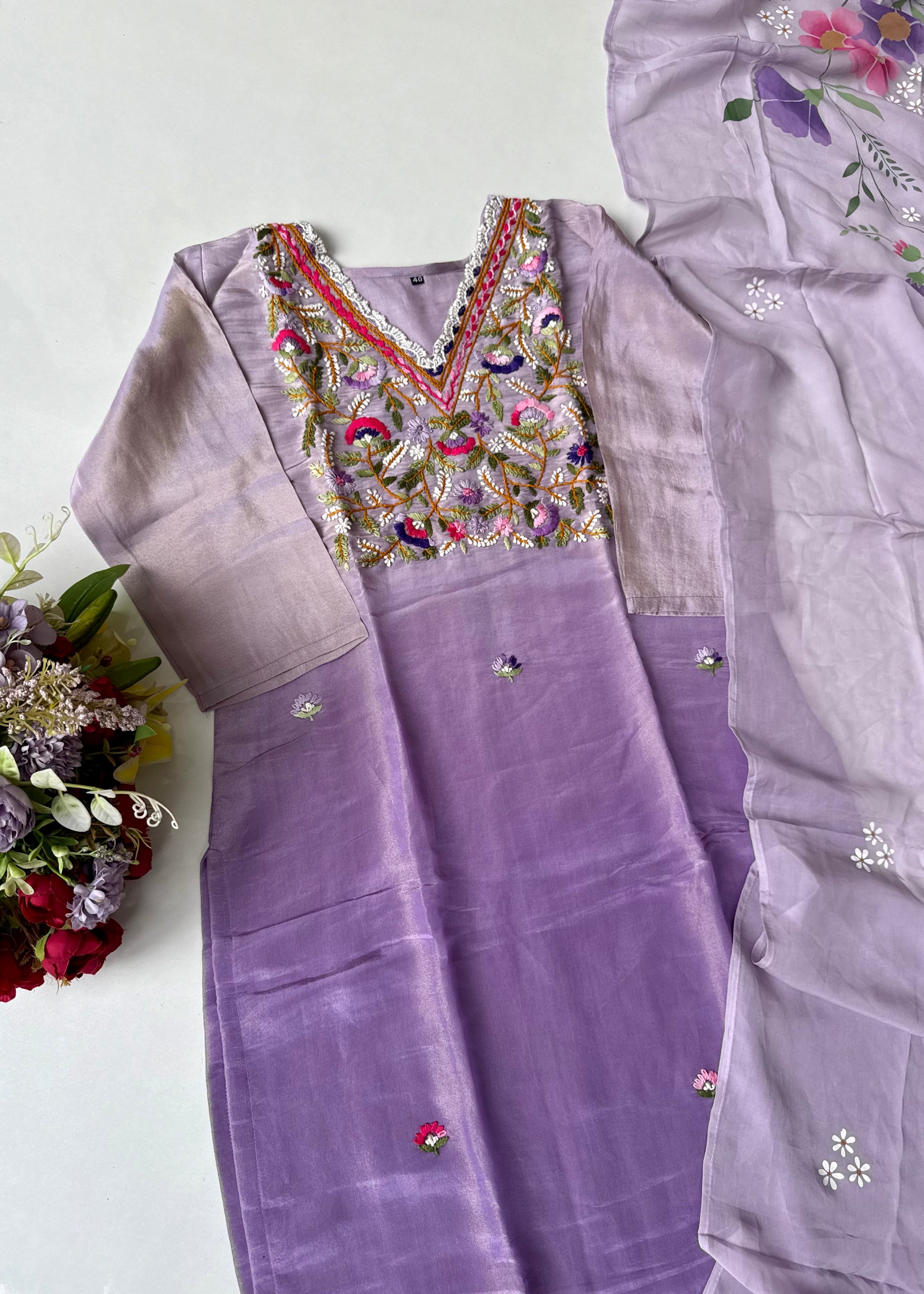 “Ombre” Elegant Thread work Tissue Silk Ombré Suit Set