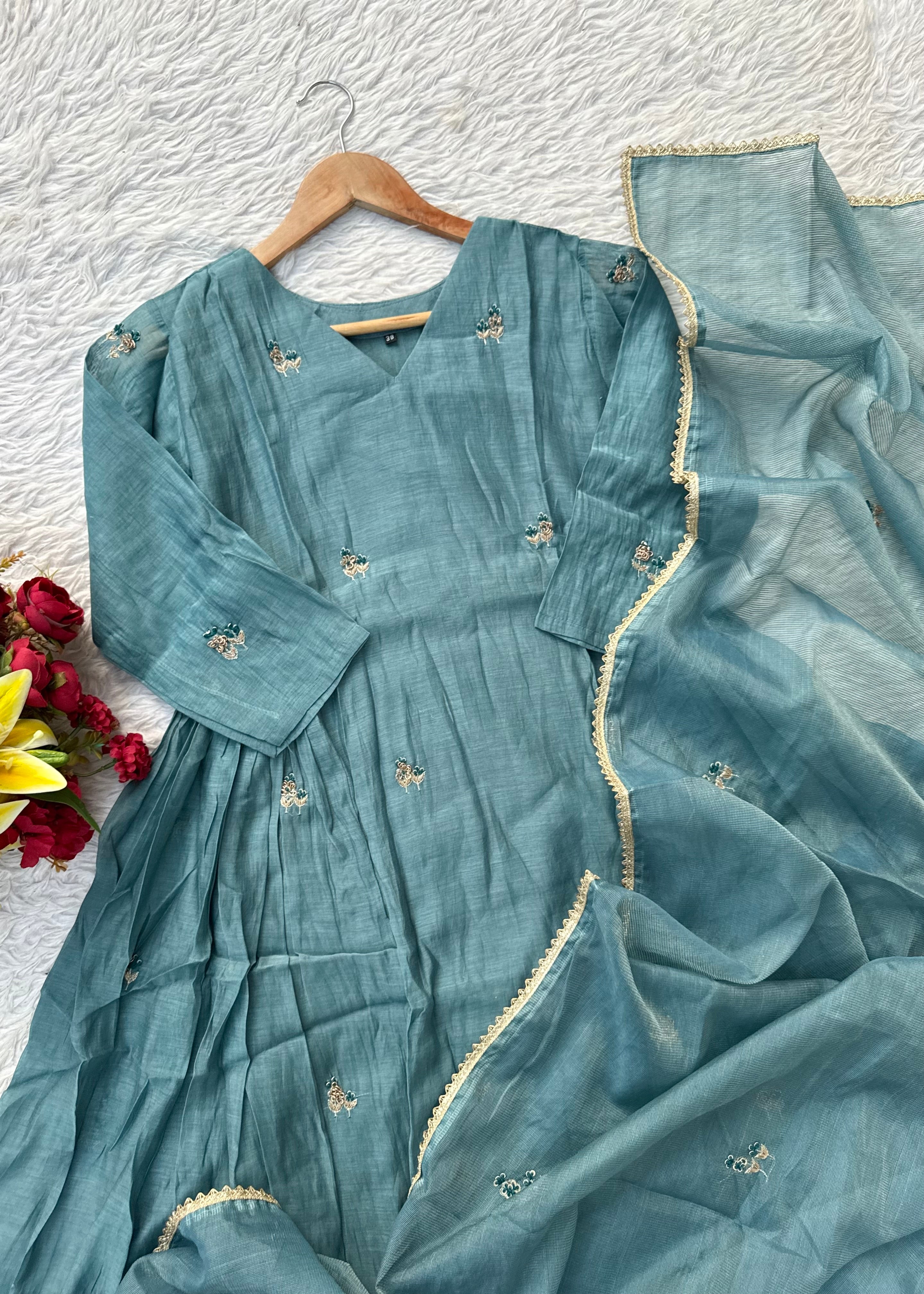“AFIA” Premium Mul Chanderi anarkali kurta set