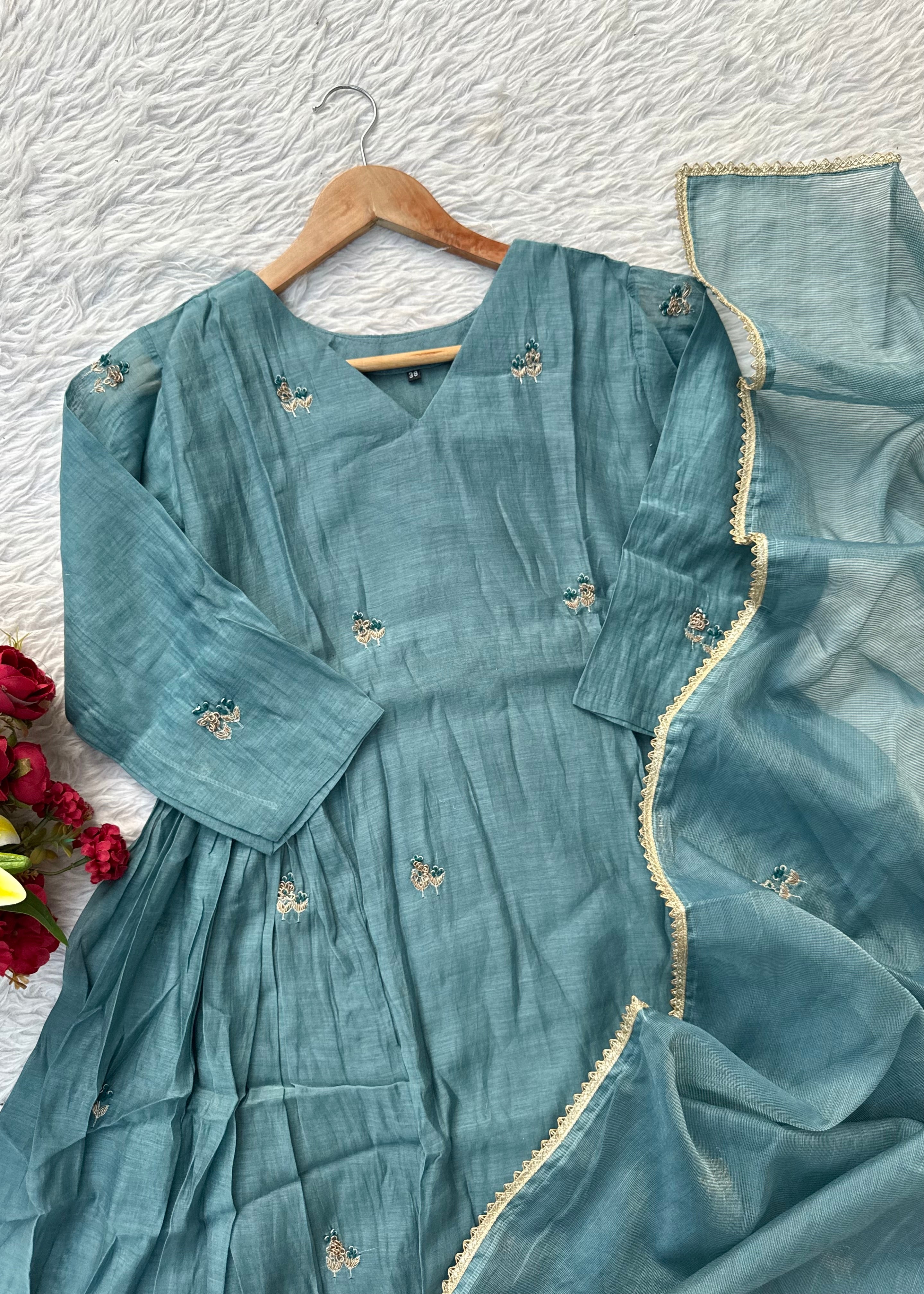 “AFIA” Premium Mul Chanderi anarkali kurta set