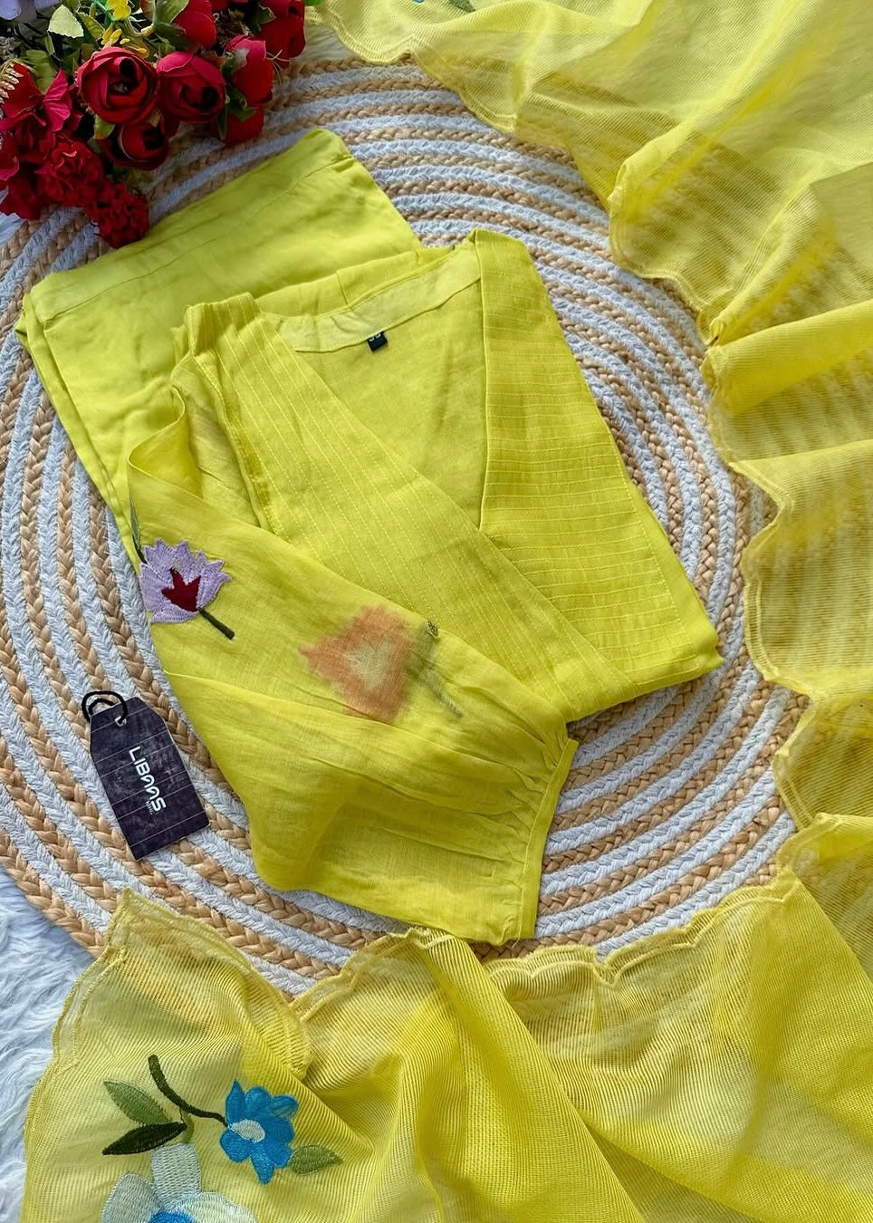 “IFRA” Cheerful yellow Mul Chanderi party wear anarkali kurta set