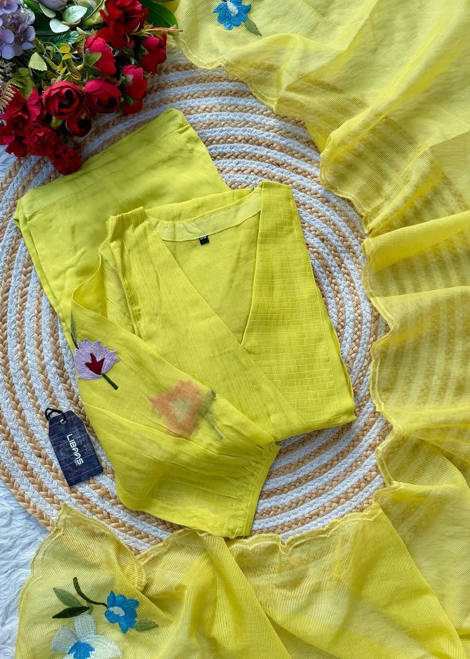 “IFRA” Cheerful yellow Mul Chanderi party wear anarkali kurta set