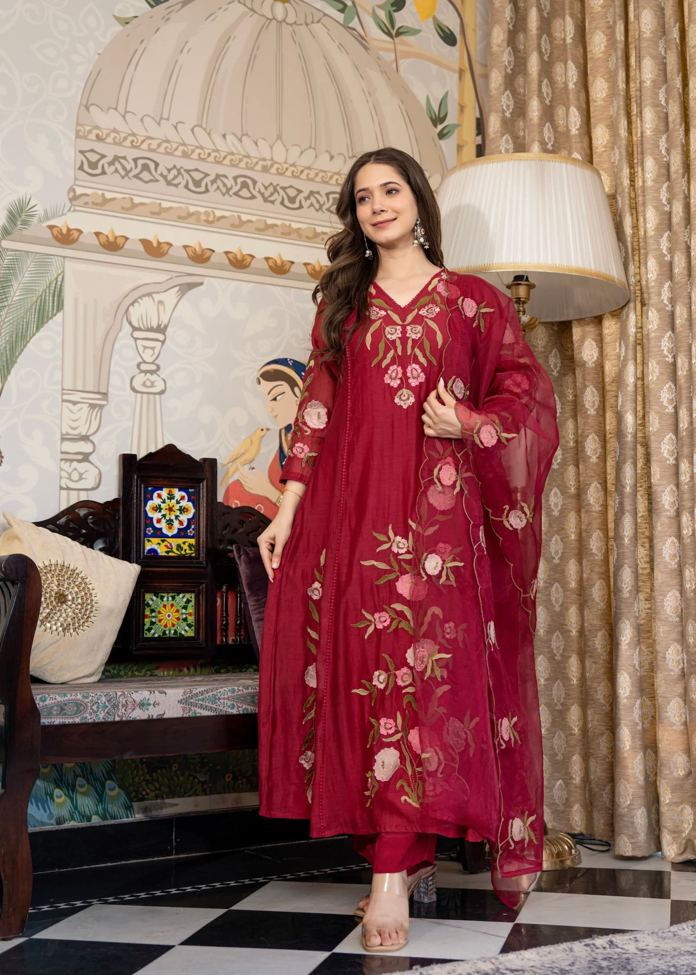 “ROSE” Premium embroidered Mul chanderi anarkali suit set