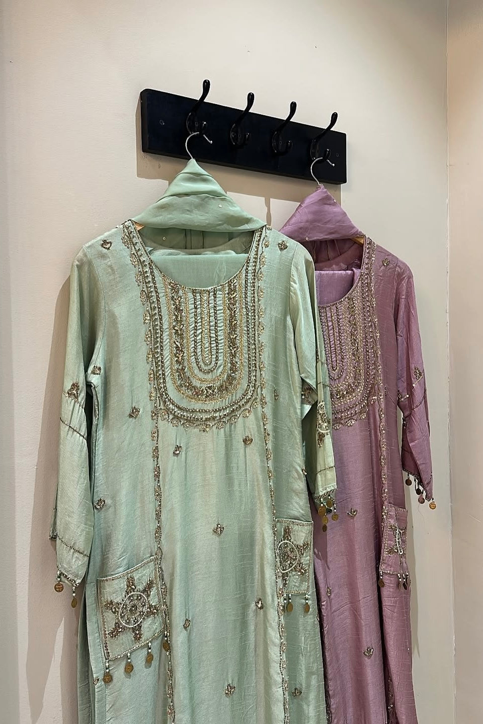 “Aylize” Elegant Dola Silk heavy handwork Kurta Set with Dupatta