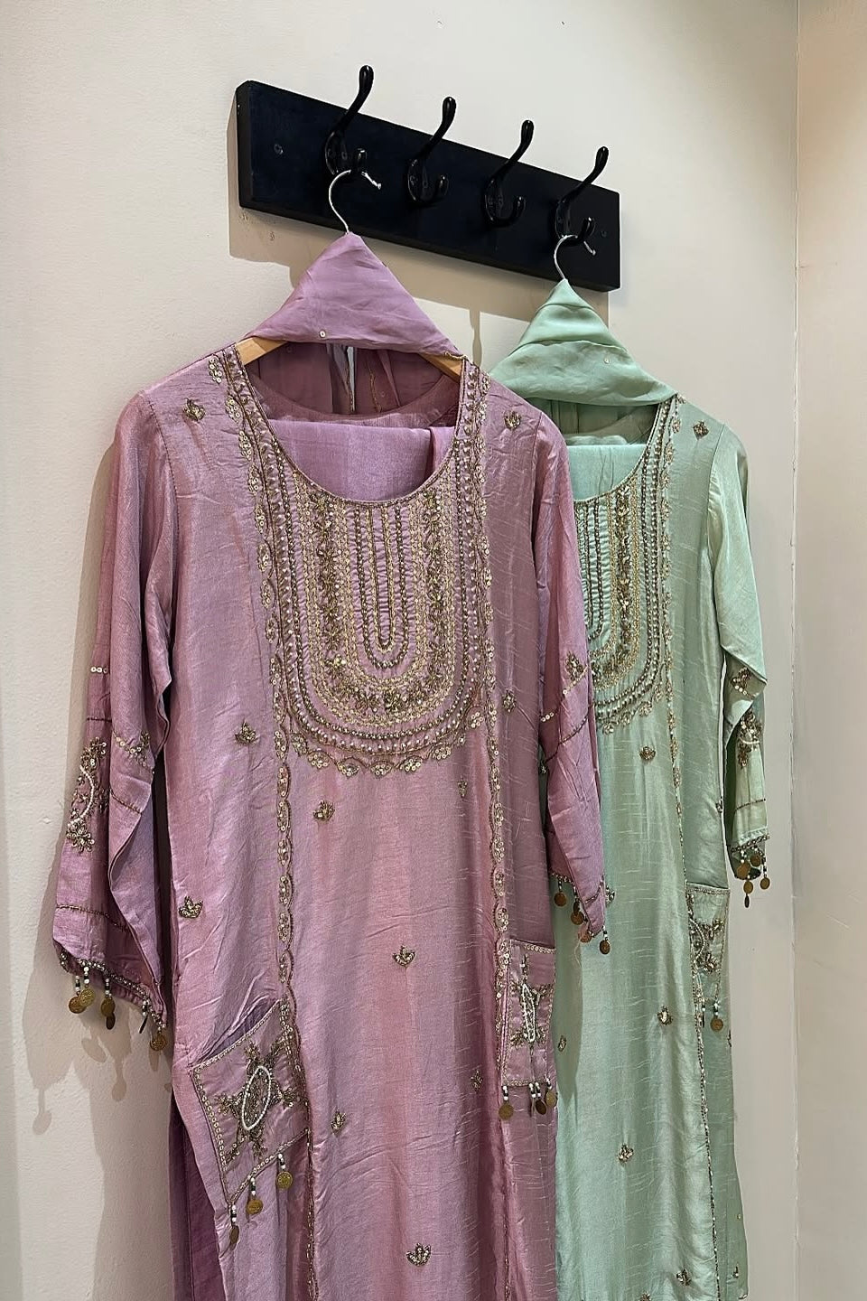 “Aylize” Elegant Dola Silk heavy handwork Kurta Set with Dupatta