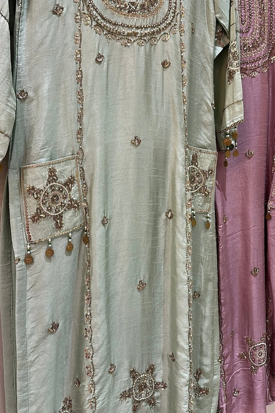 “Aylize” Elegant Dola Silk heavy handwork Kurta Set with Dupatta