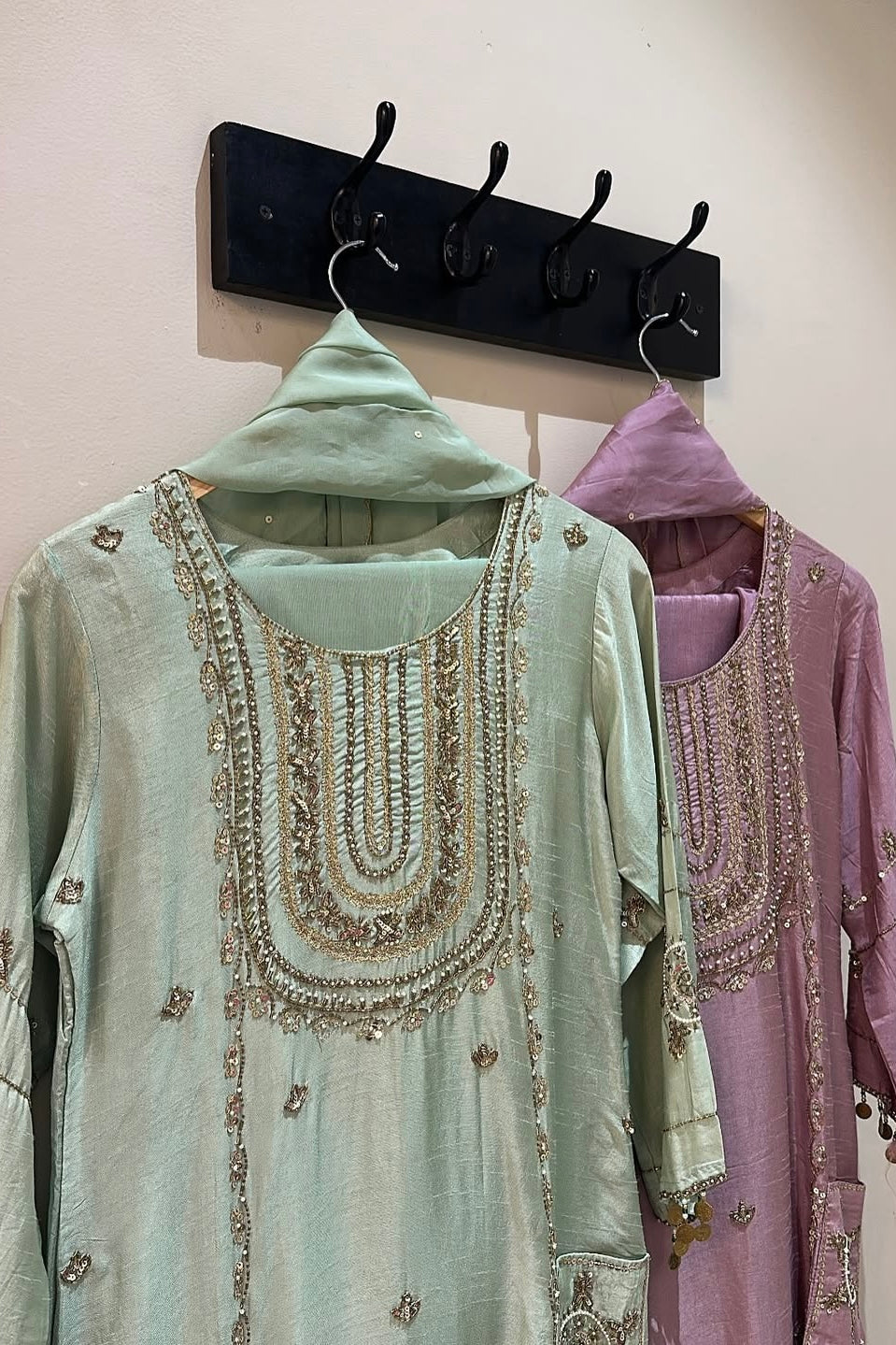 “Aylize” Elegant Dola Silk heavy handwork Kurta Set with Dupatta