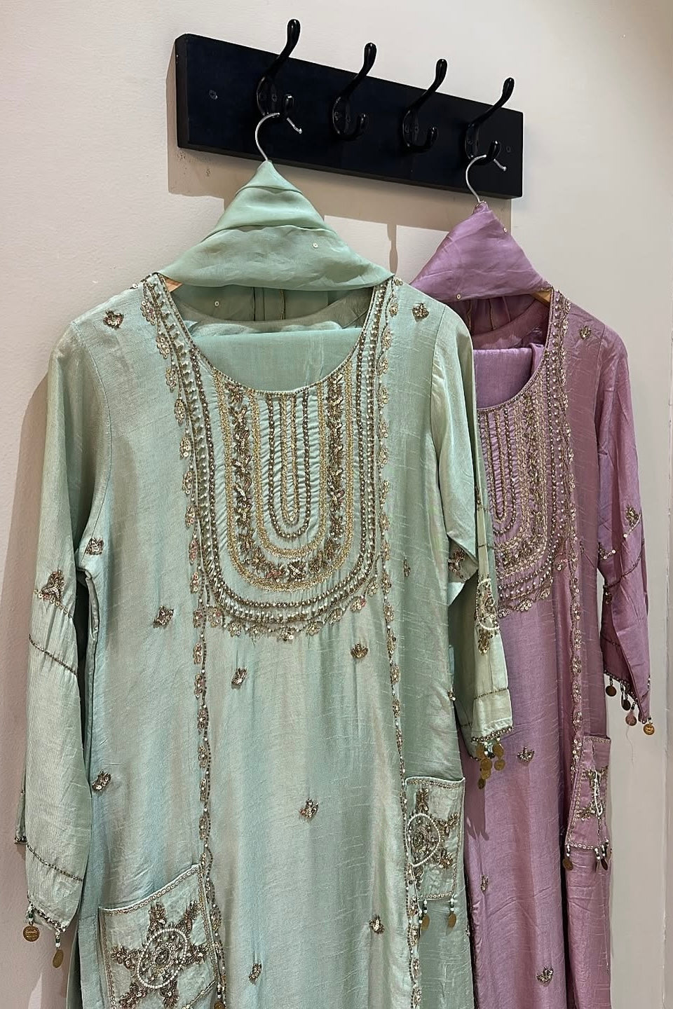 “Aylize” Elegant Dola Silk heavy handwork Kurta Set with Dupatta