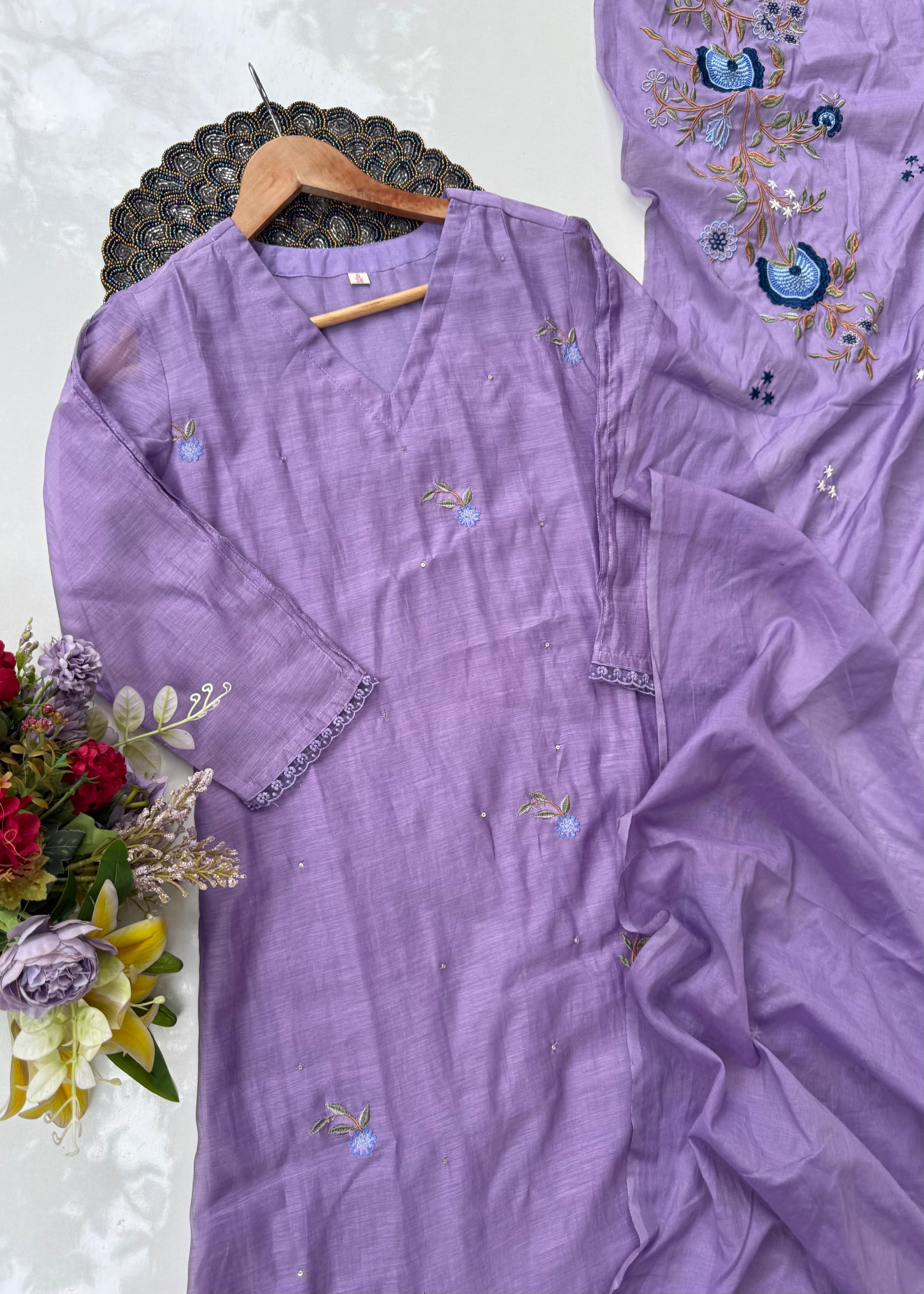 “EKTA” Beautiful premium Mul Chanderi A line suit set