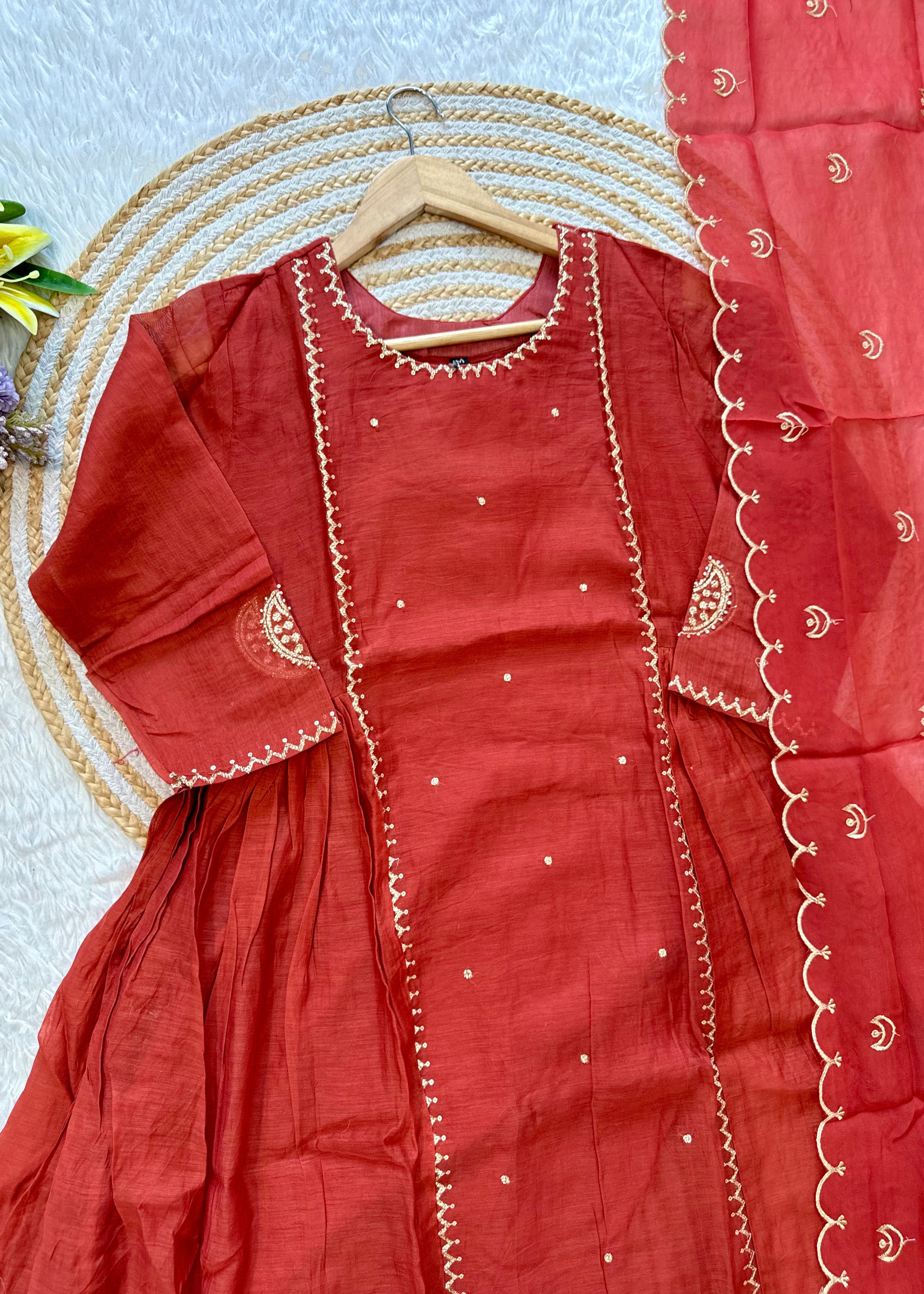 “MUL” Beautiful Mul Chanderi anarkali kurti set