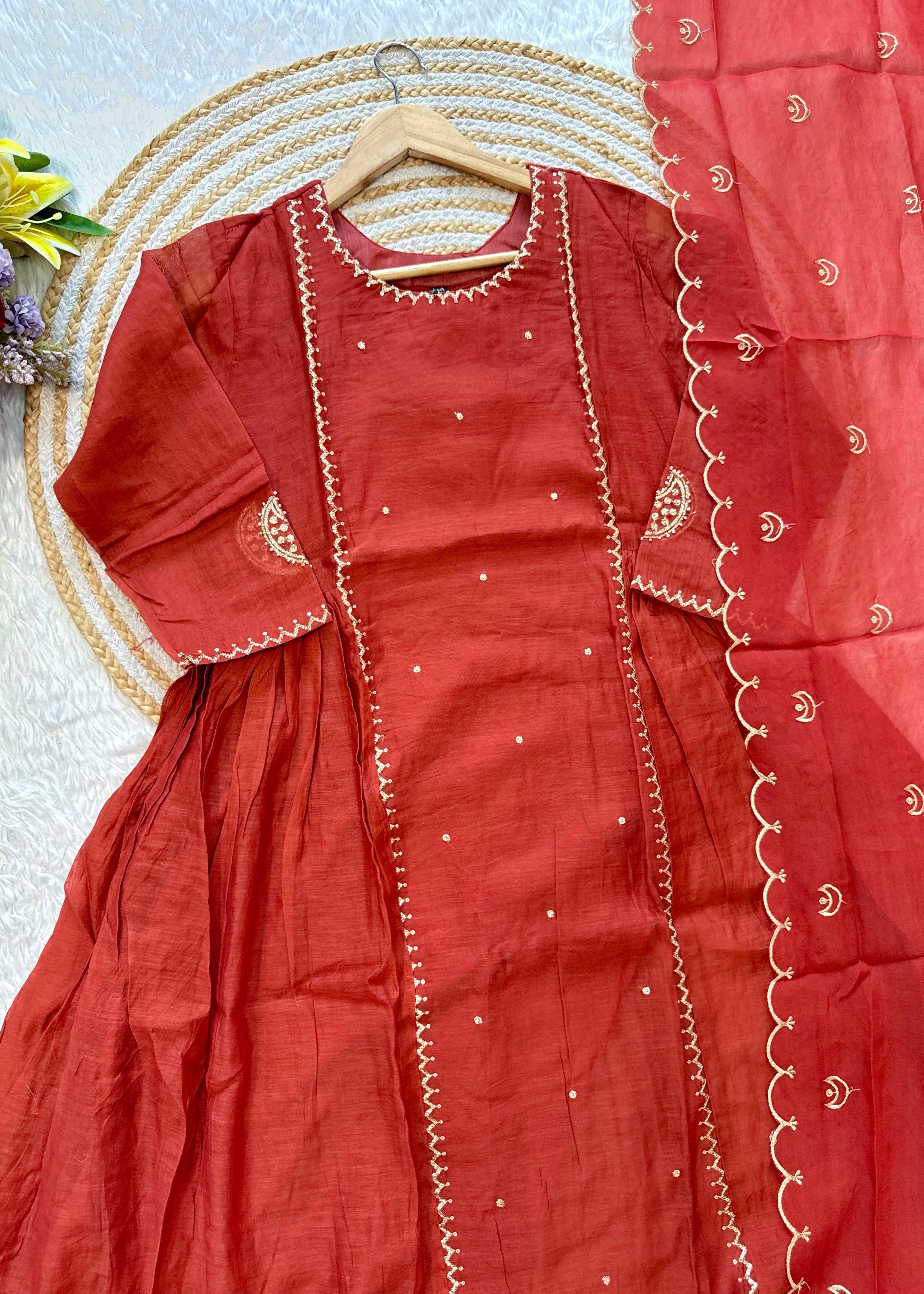 “MUL” Beautiful Mul Chanderi anarkali kurti set