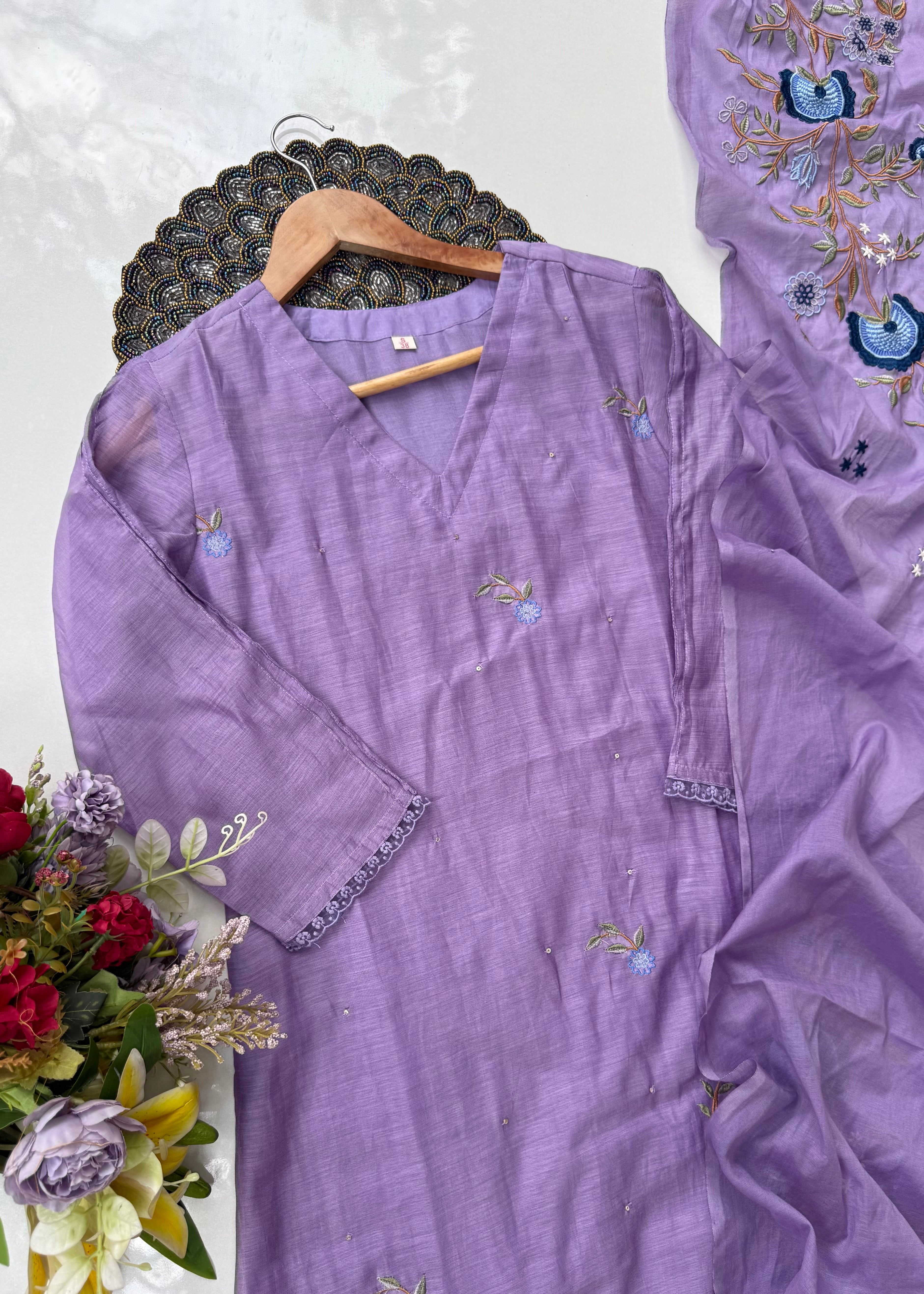 “EKTA” Beautiful premium Mul Chanderi A line suit set