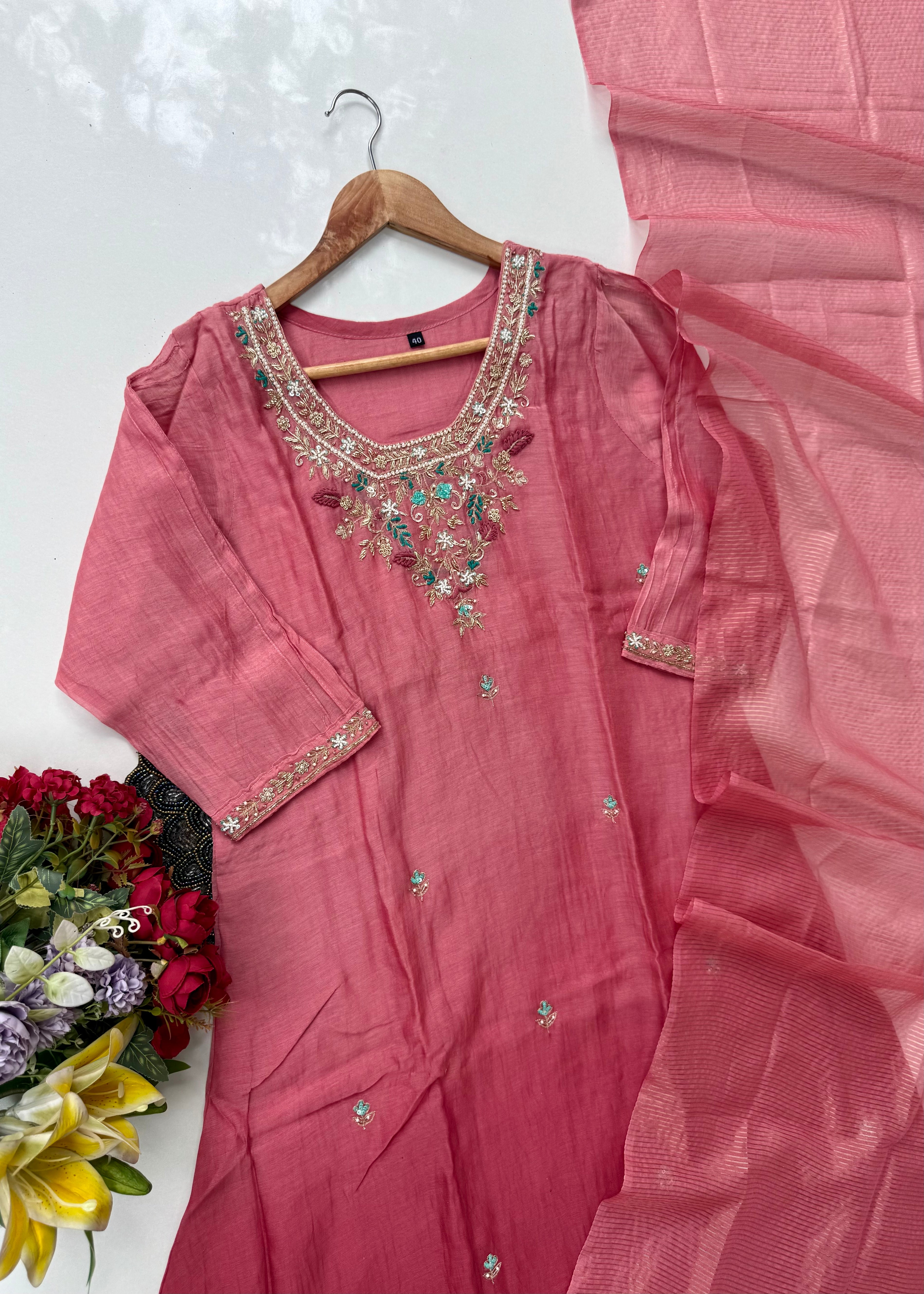 “Ruby” party wear Mul Chanderi Aline ombre kurta set 🛍️