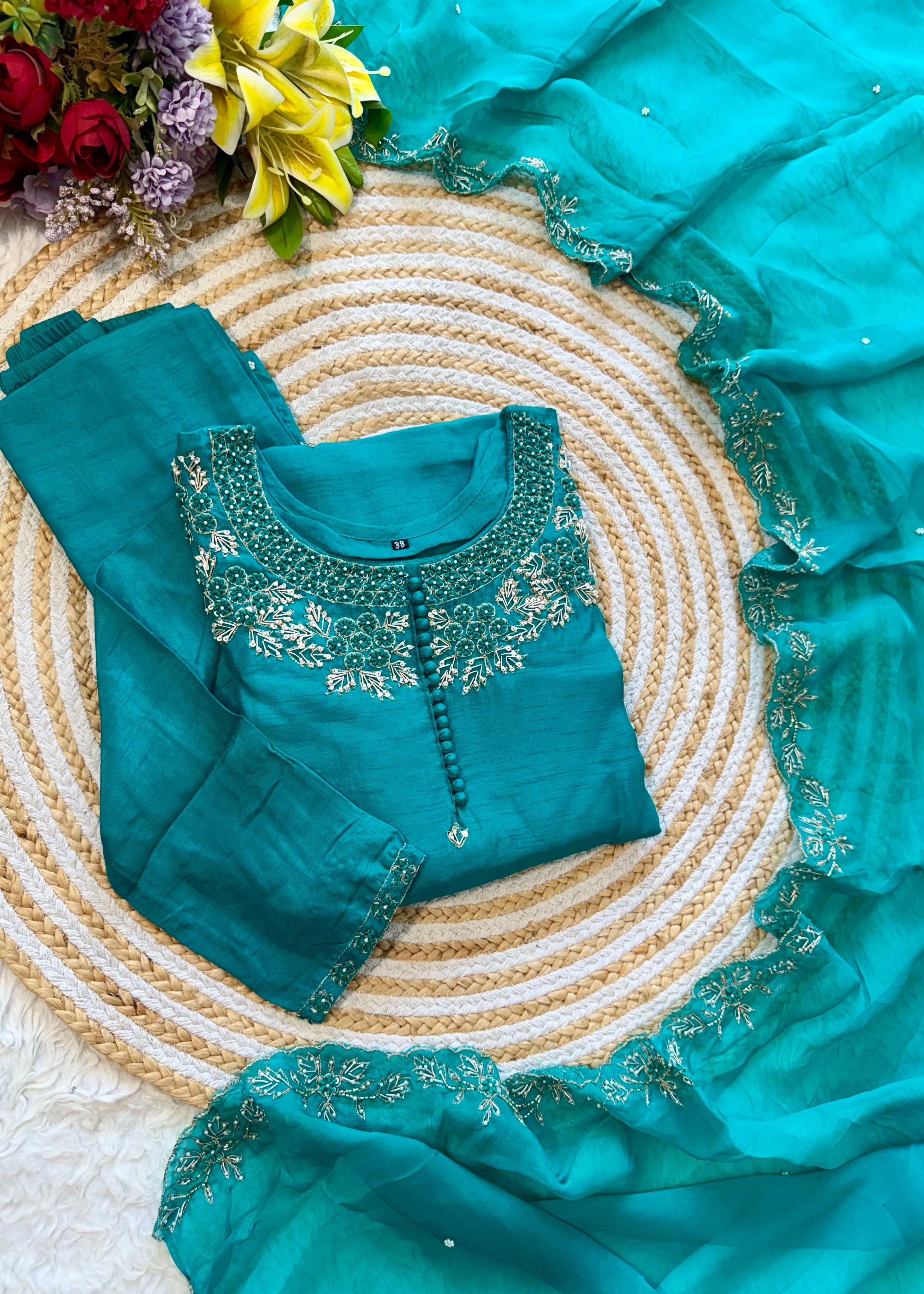 "Sifar" Tissue silk kurti with heavy handwork set