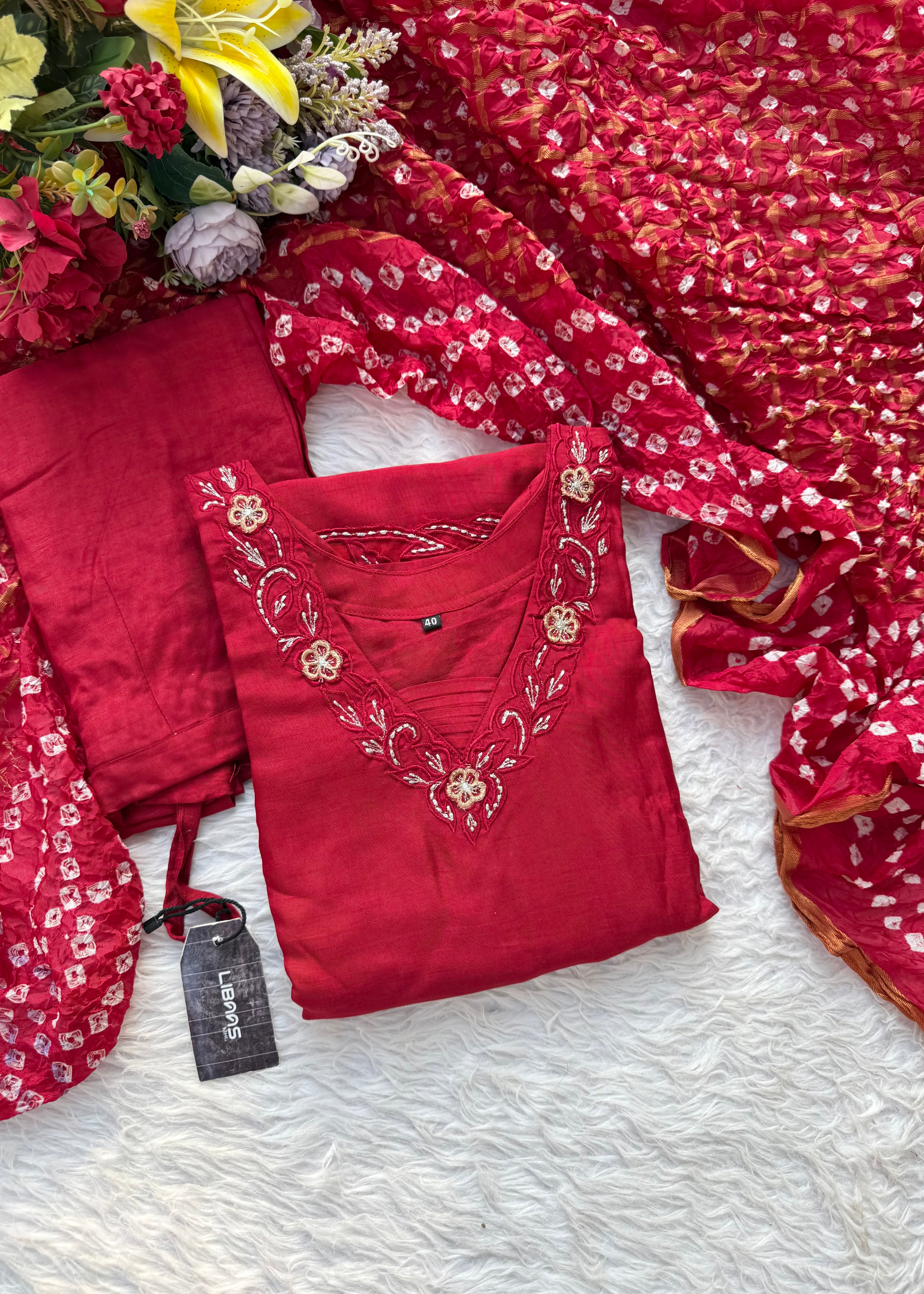 “ROWAN” Premium dola silk daman work maroon suit set