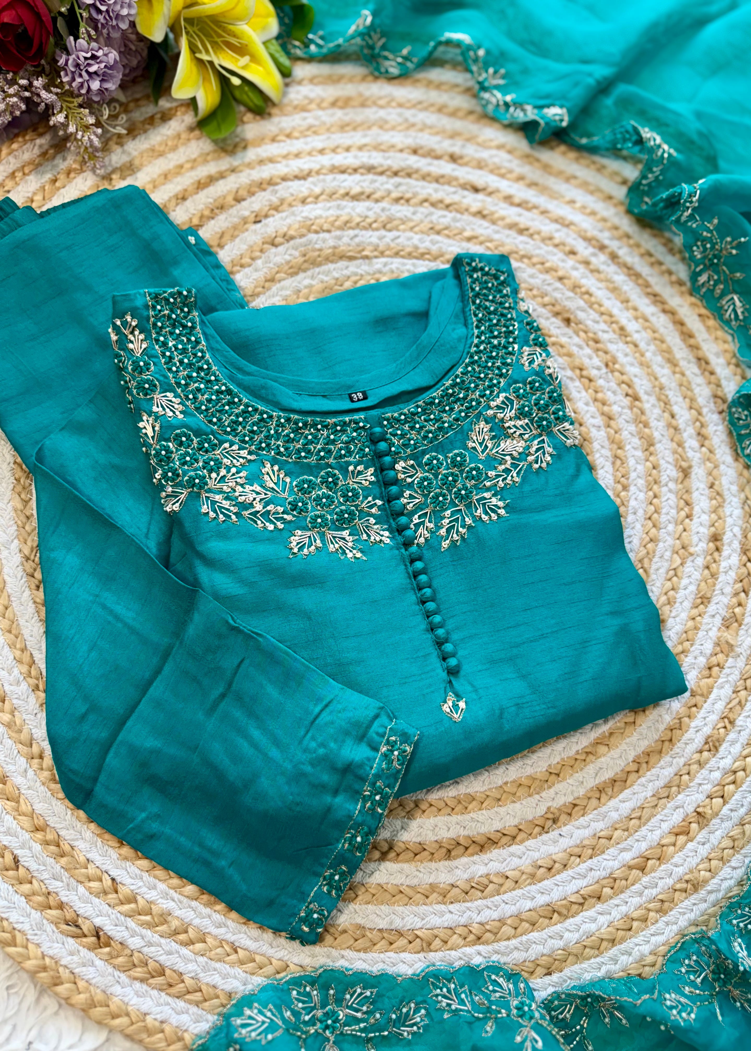 "Sifar" Tissue silk kurti with heavy handwork set