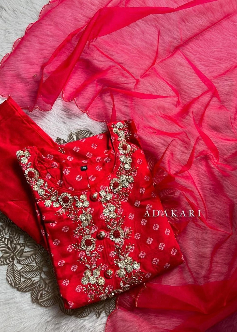 ‘’ BHANDEJ” Beautiful red shade bhandej dola silk set