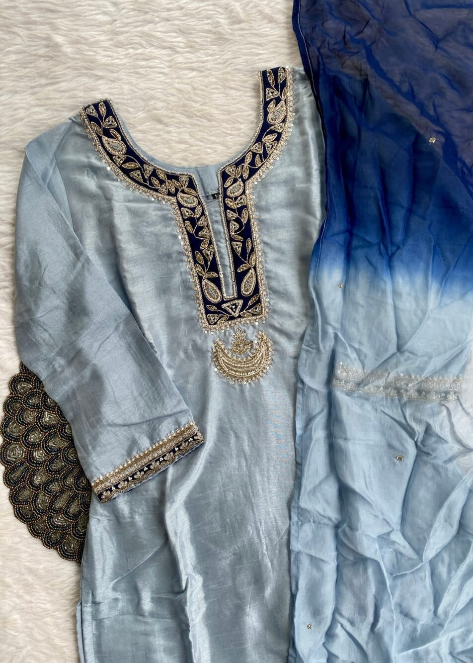 “Liana” Beautiful Blue shade Handwork kurta set